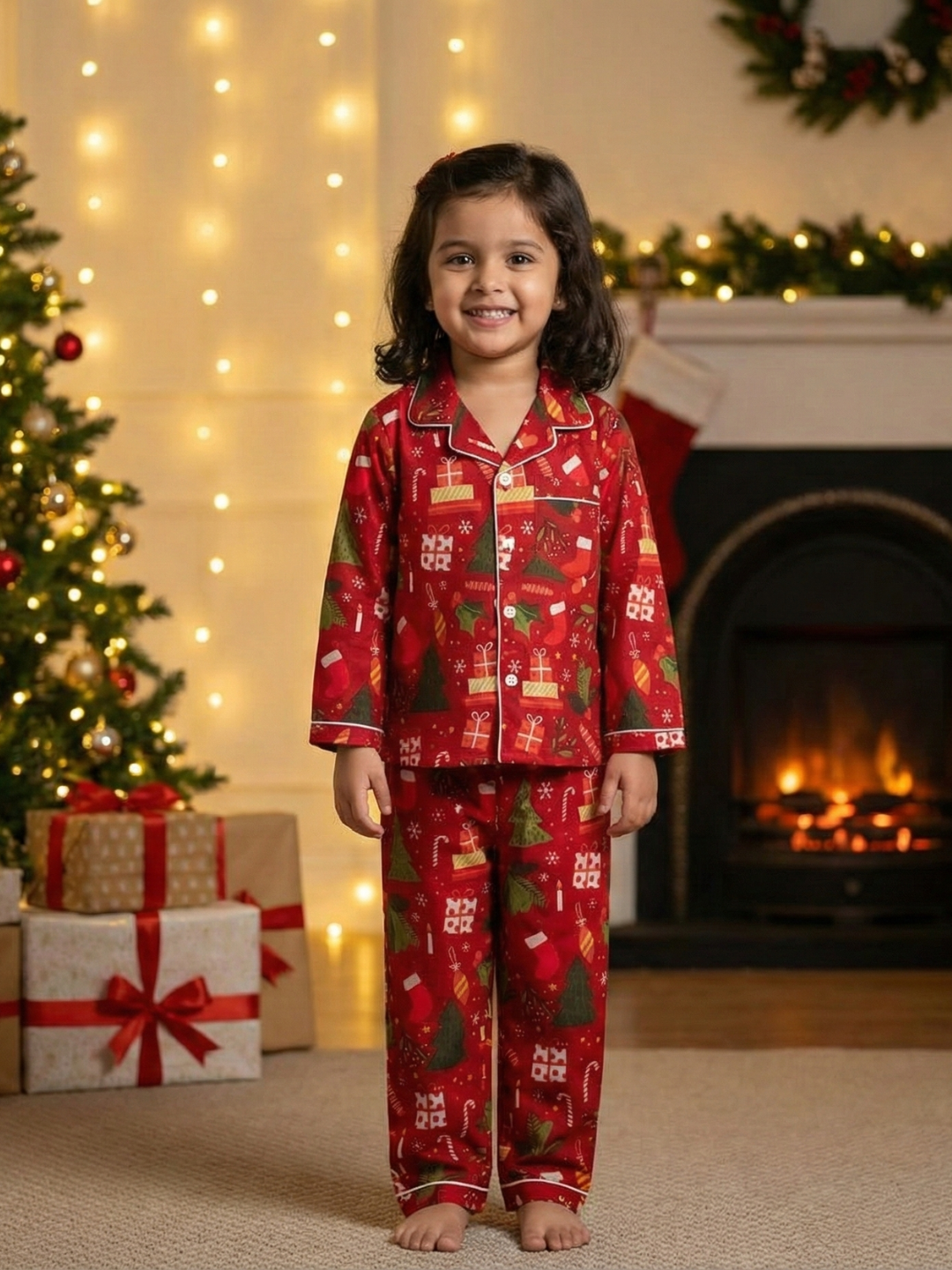 Holly Jolly Red Kids Unisex PJs in Cotton Nimbu