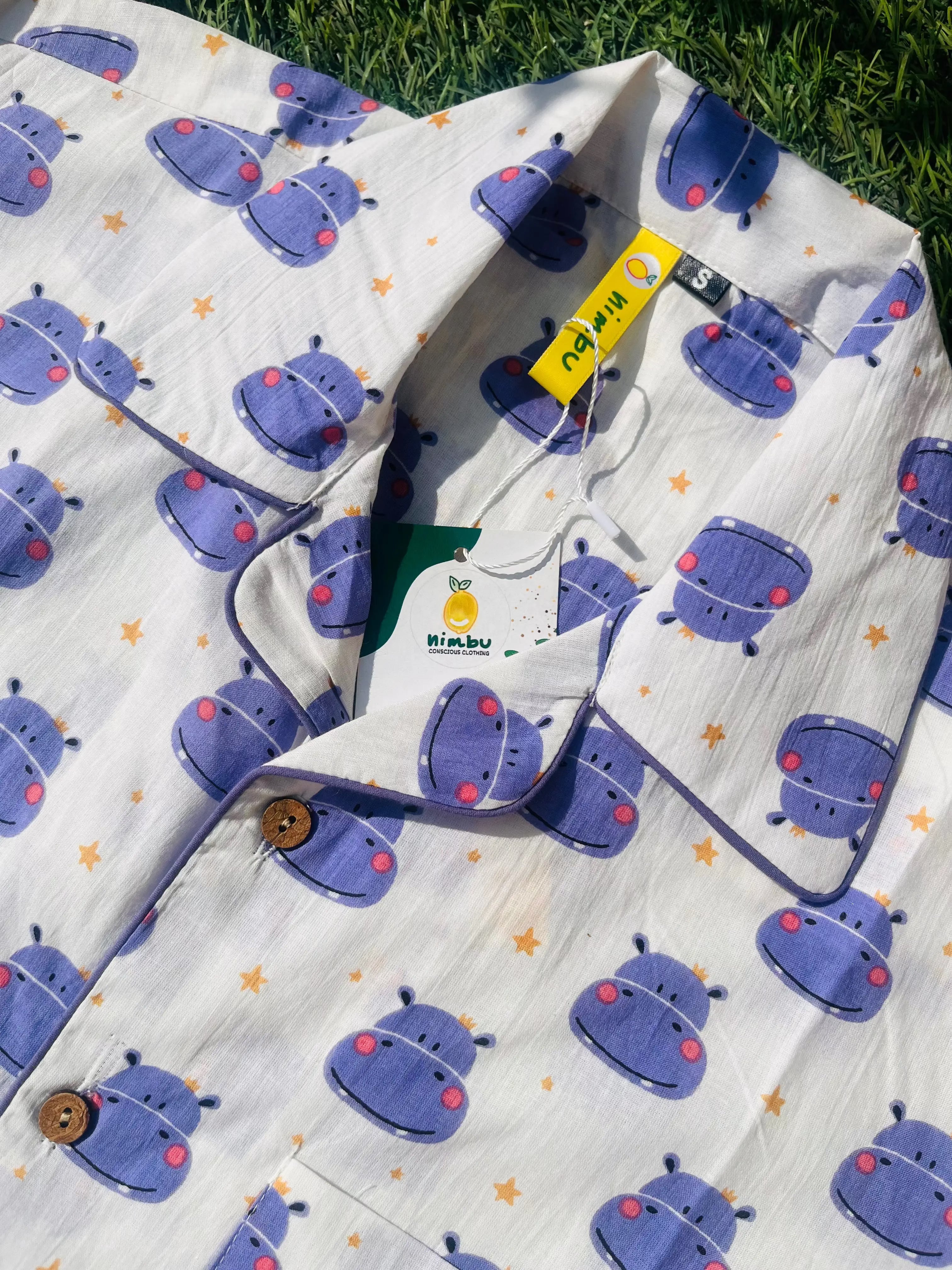 Happy Hippo Cotton Lounge Wear set for Adults Nimbu Kids