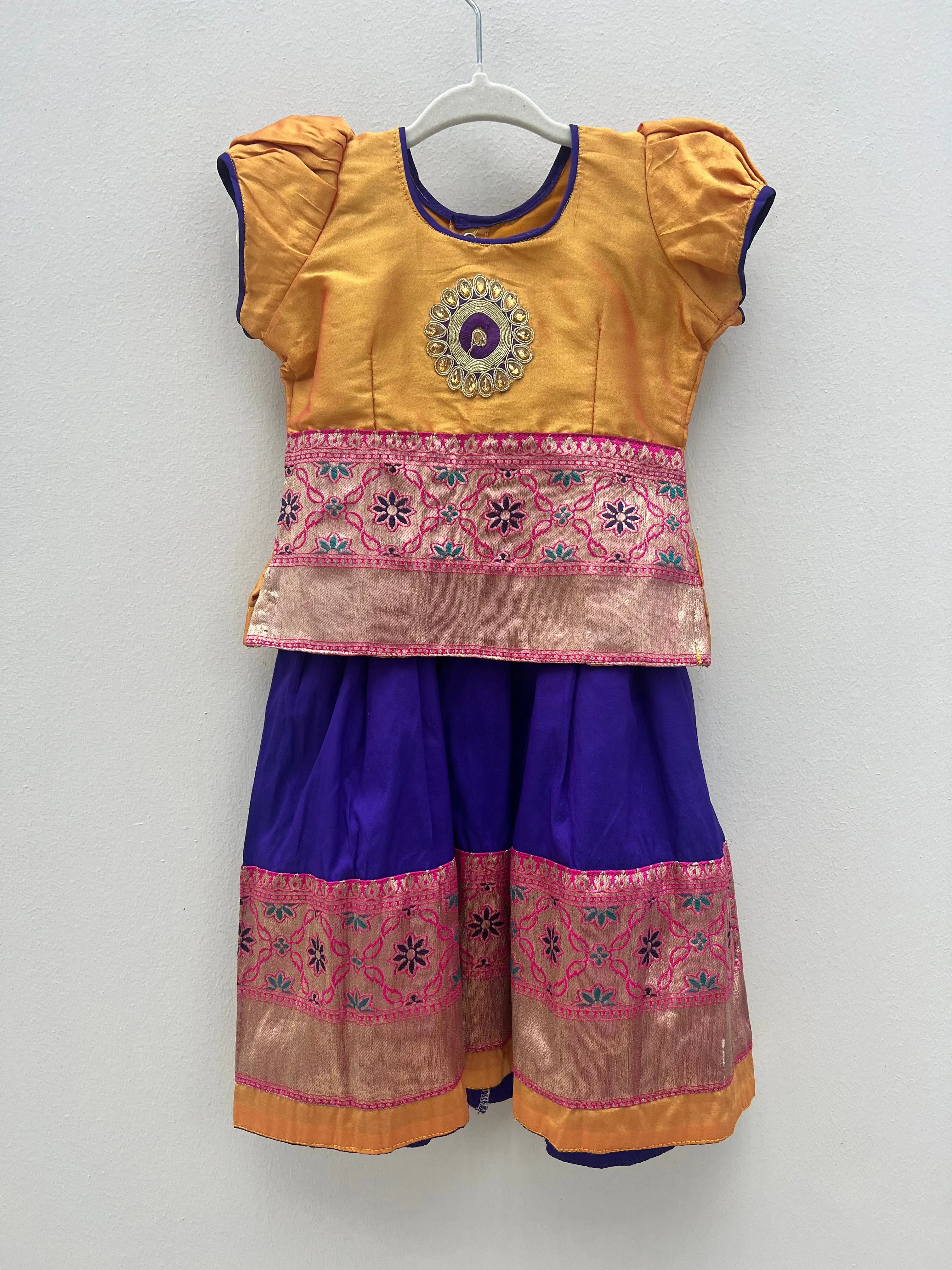 Preloved Yellow Pink Purple Pavadai Nimbu Kids