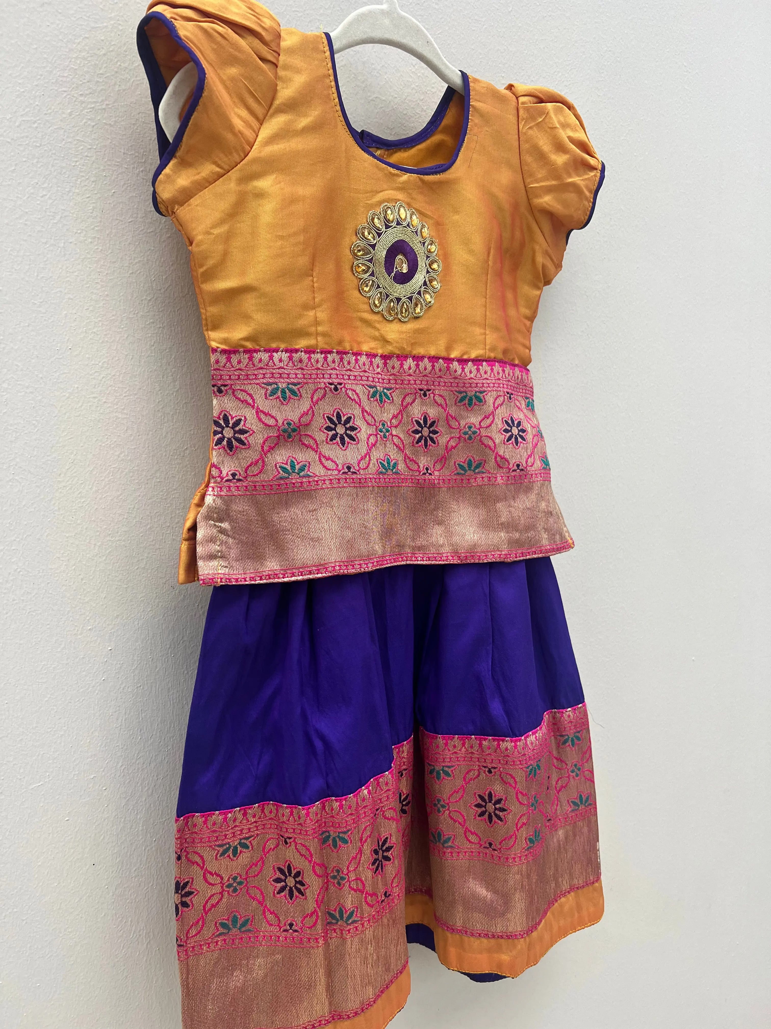 Preloved Yellow Pink Purple Pavadai Nimbu Kids