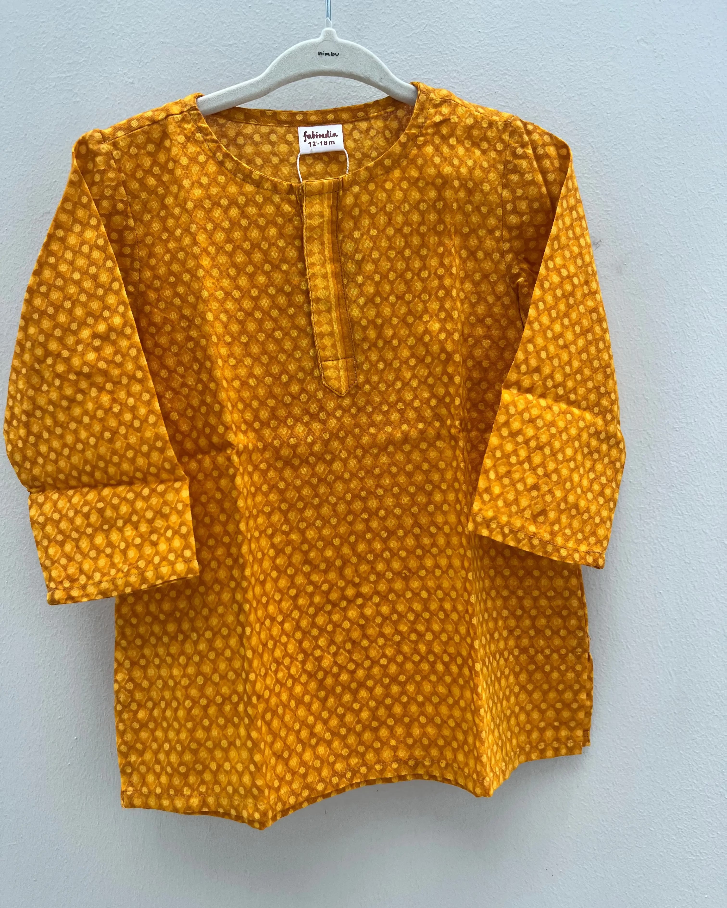 Preloved Kurta Pajama Set in Patterned Yellow for Boys Nimbu