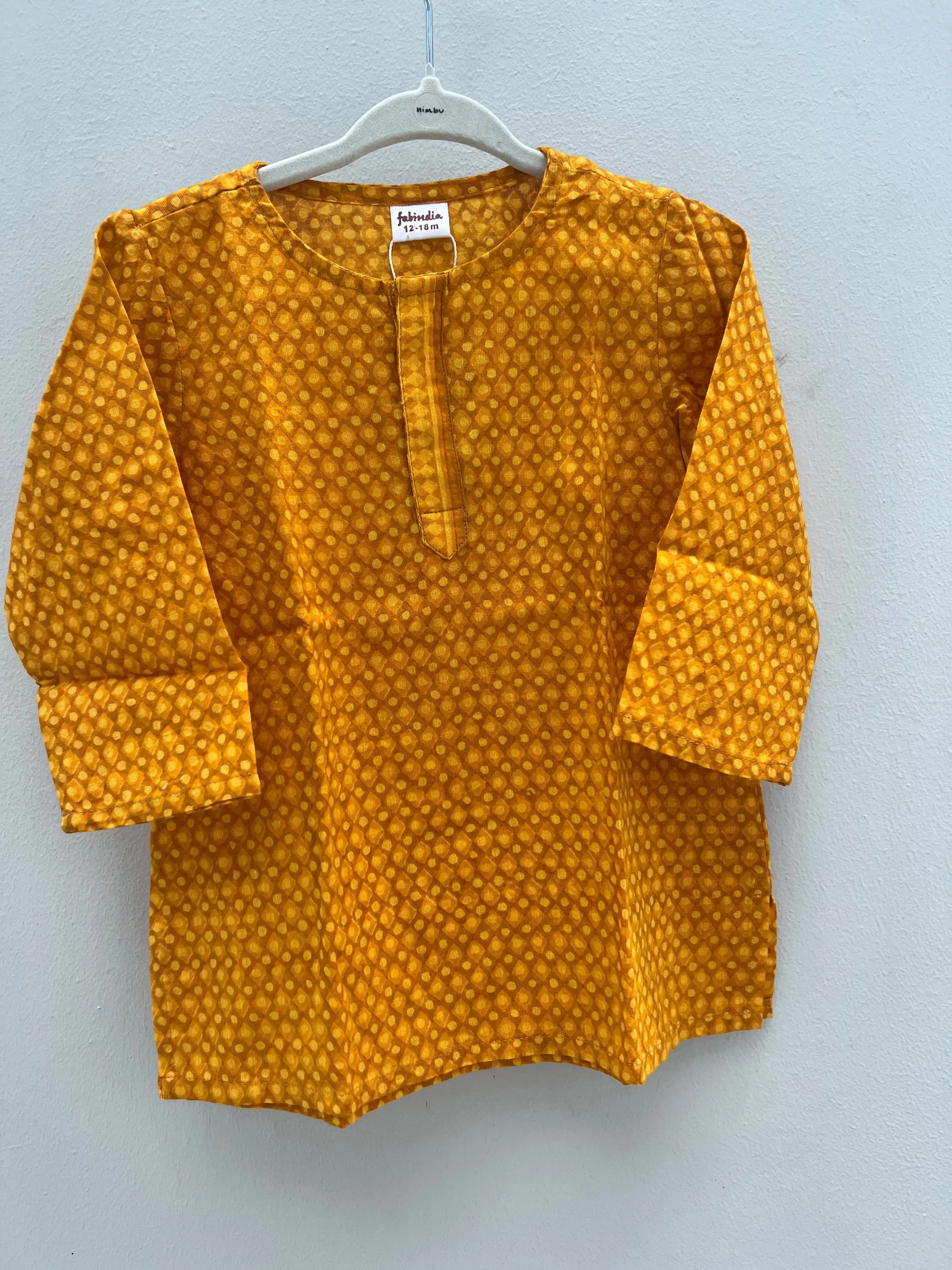 Preloved Kurta Pajama Set in Patterned Yellow for Boys Nimbu