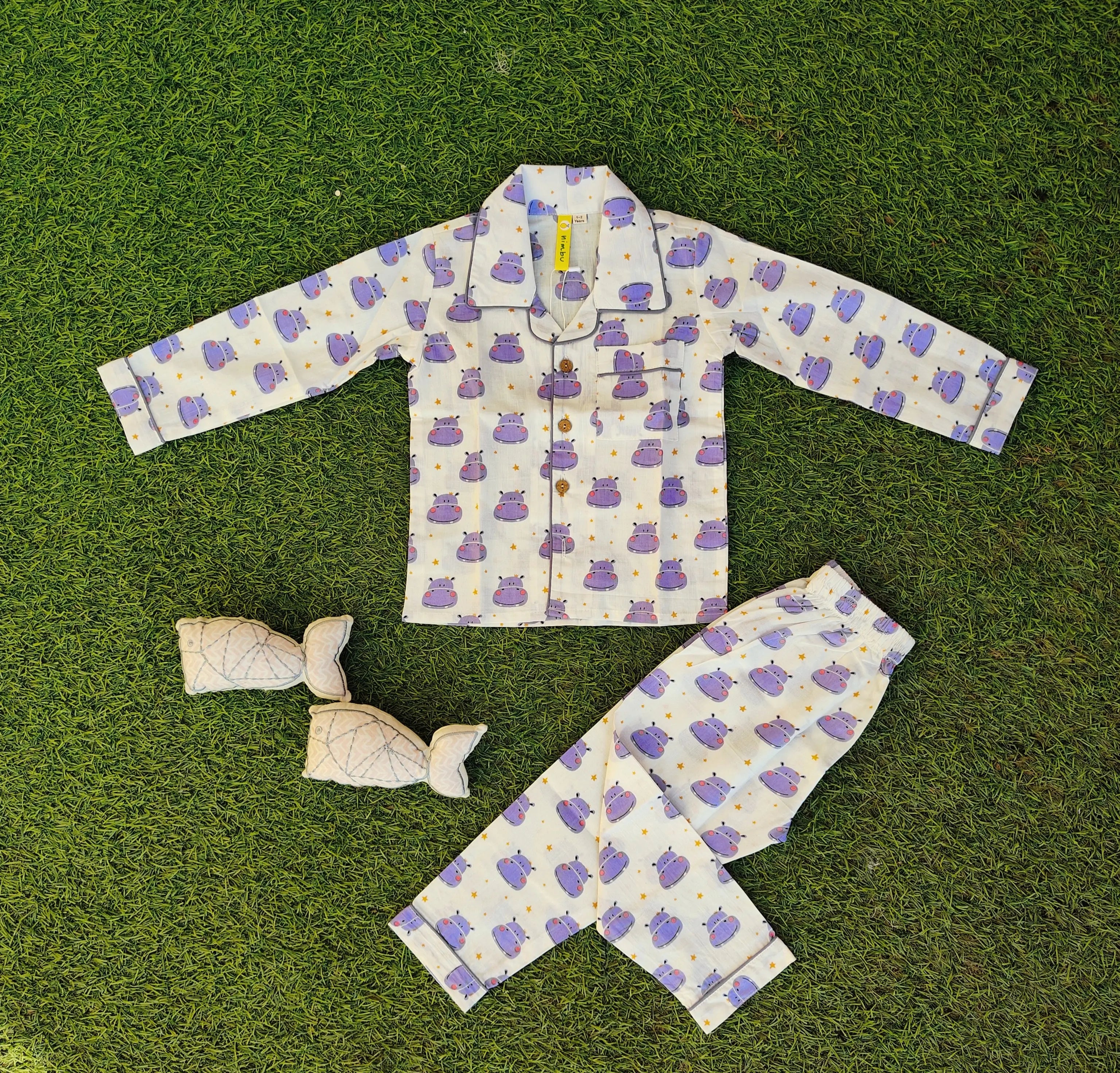 Happy Hippo Cotton PJ Set for Kids Nimbu Kids