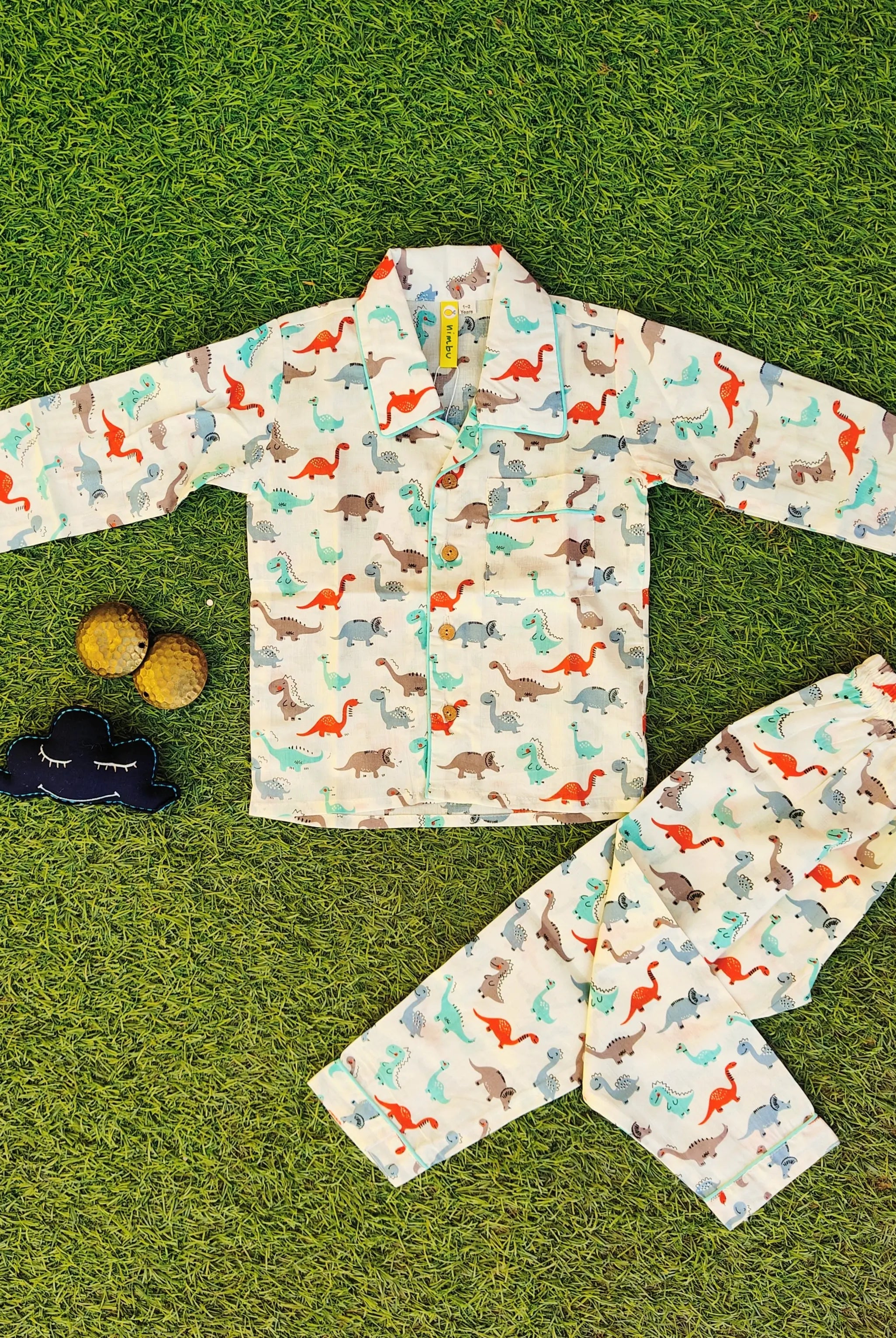 Dancing Dino Cotton PJ set for Kids Nimbu Kids