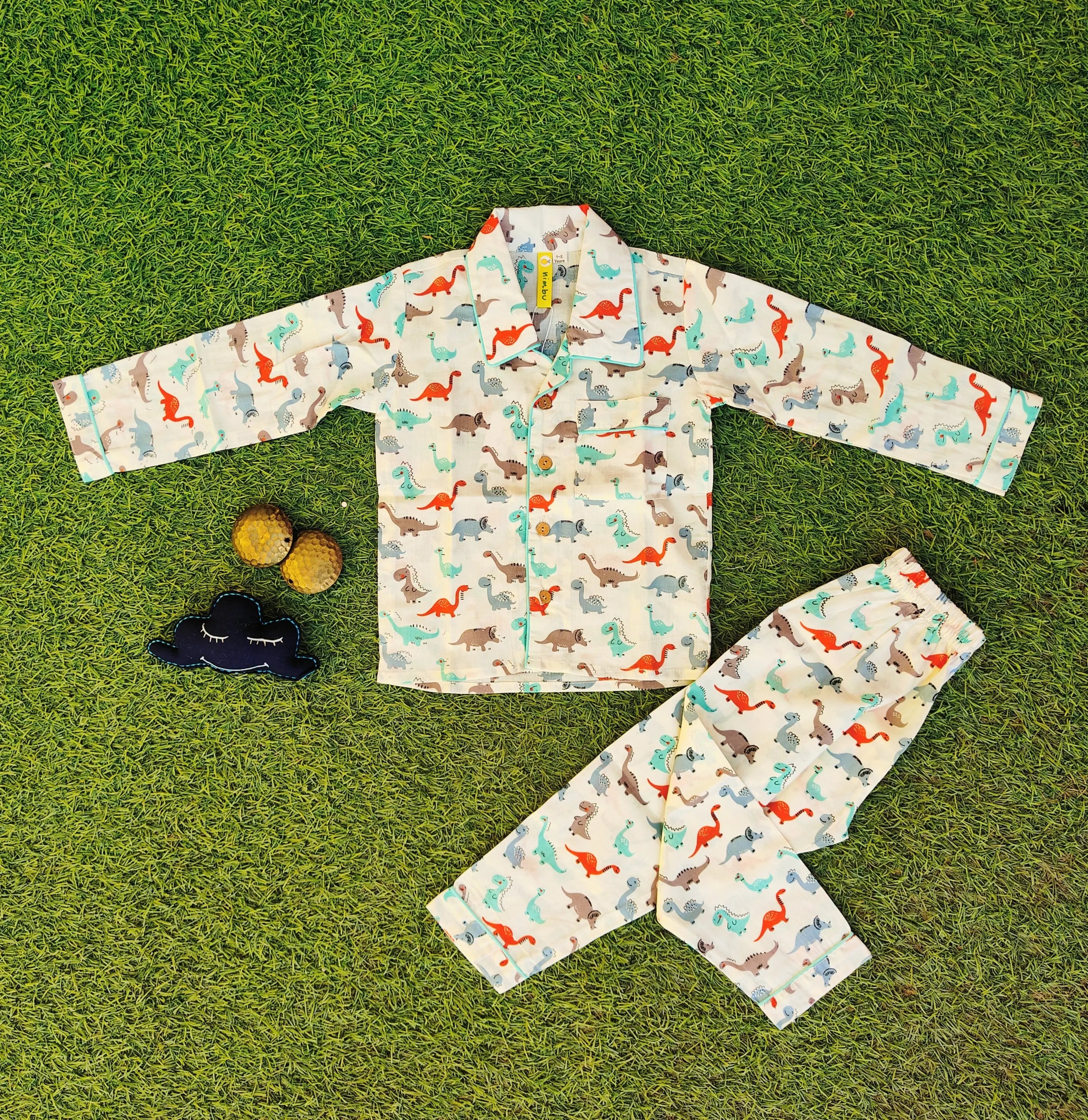 Dancing Dino Cotton PJ set for Kids Nimbu Kids