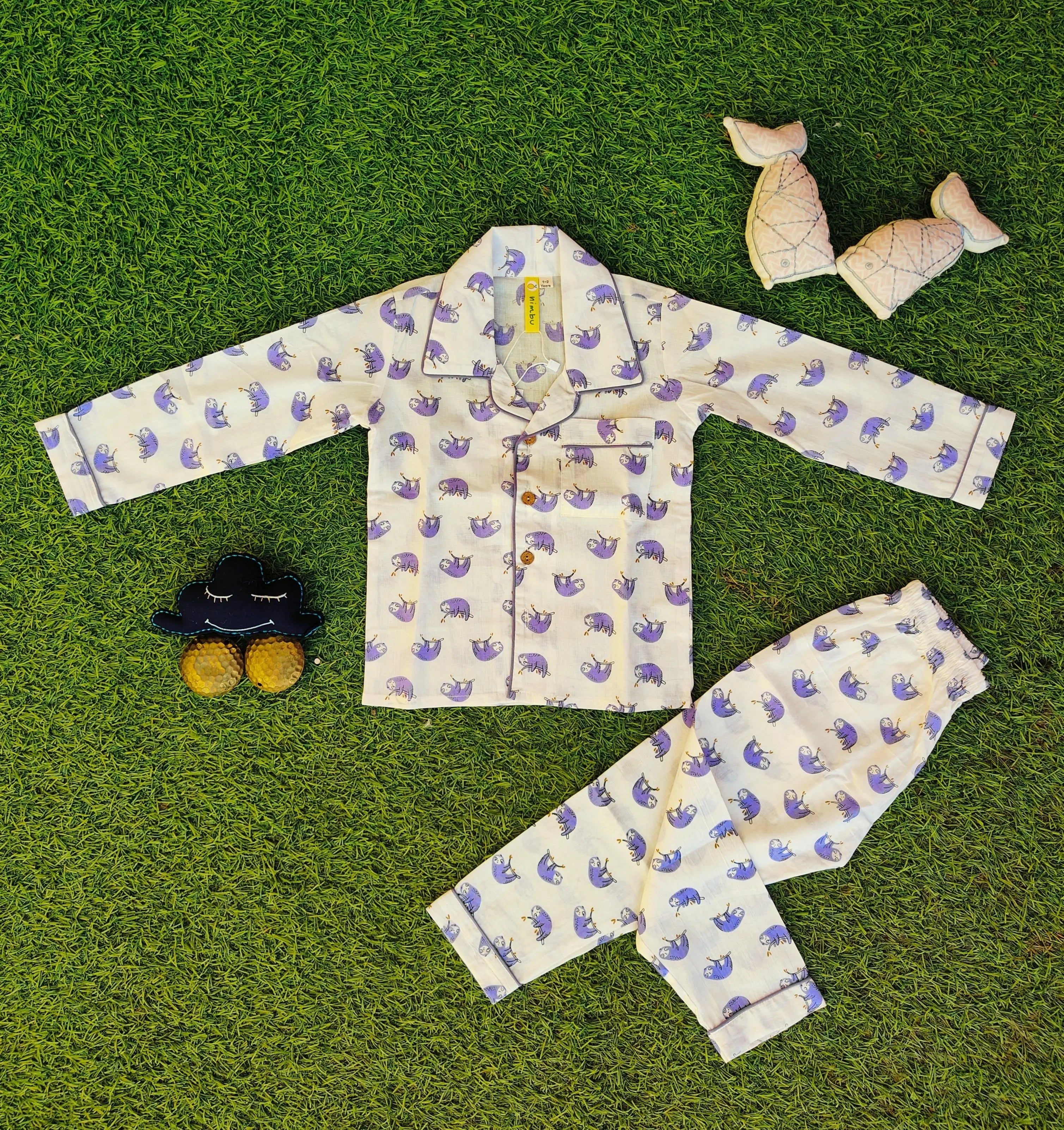 Sleepy Sloth Cotton PJ set for Kids Nimbu Kids