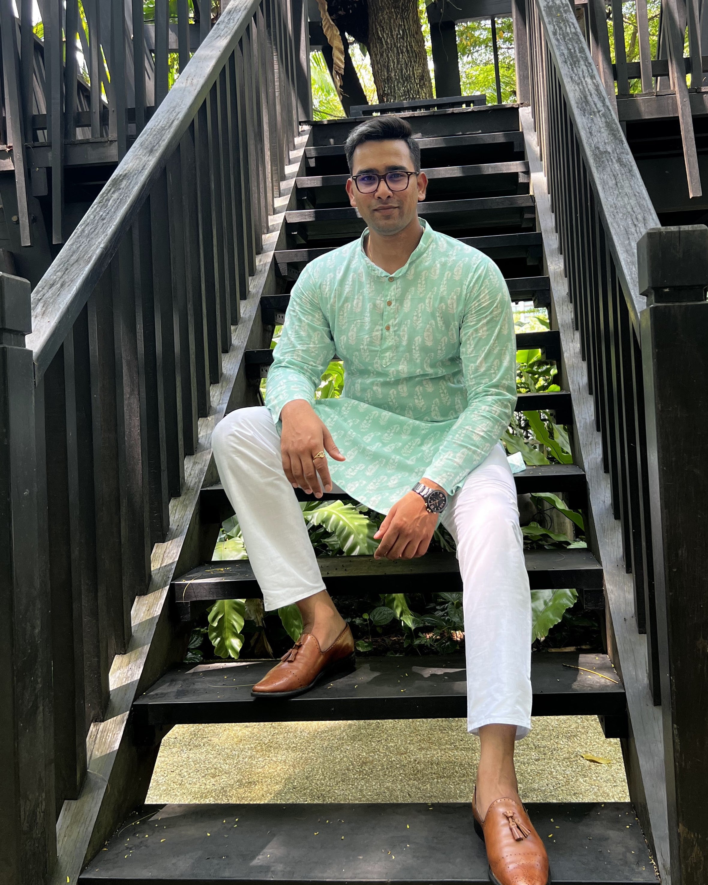 Sea Breeze Paisley Mens Jacket Set in Blue Nimbu Singaproe