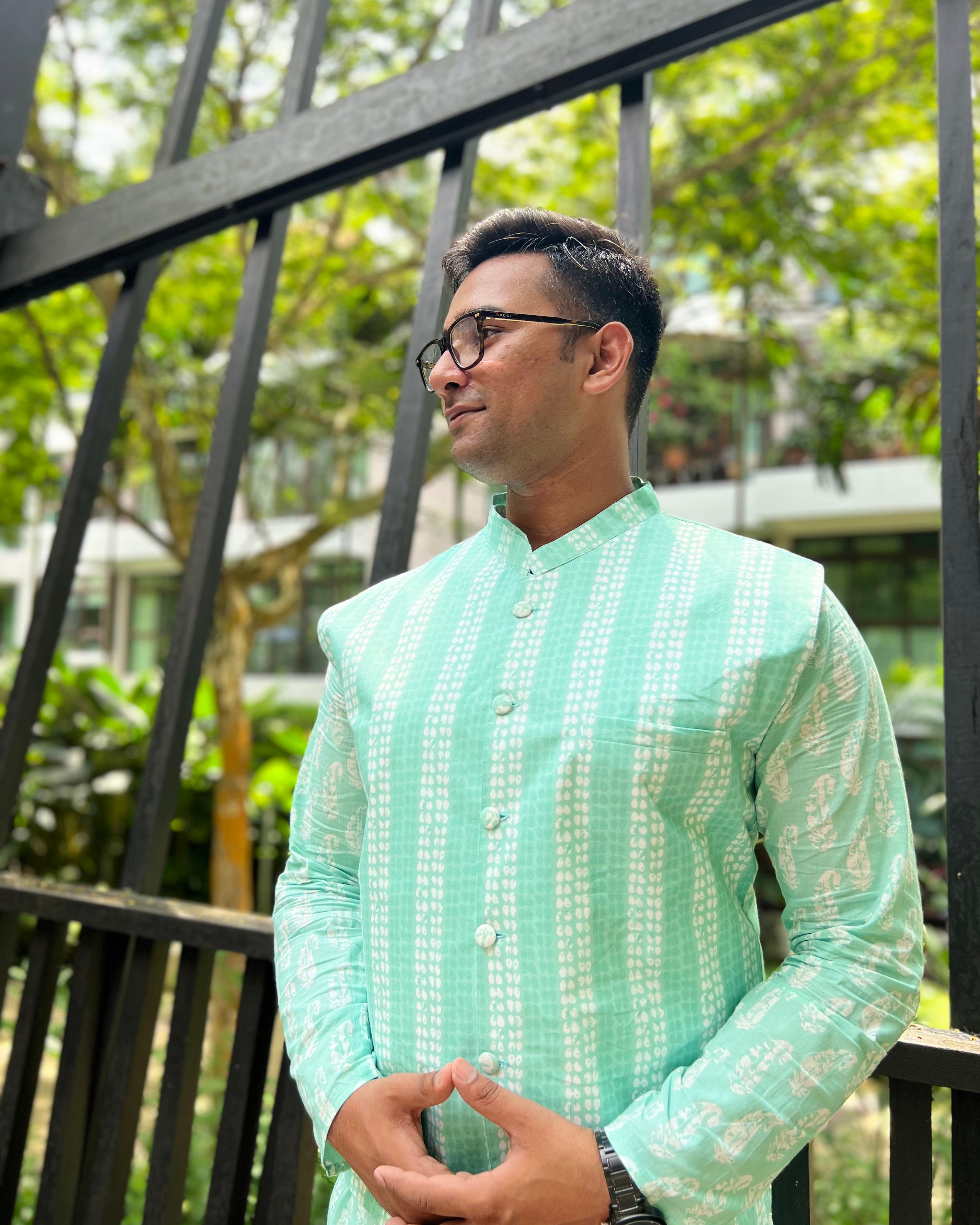 Sea Breeze Paisley Mens Jacket Set in Blue Nimbu Singaproe