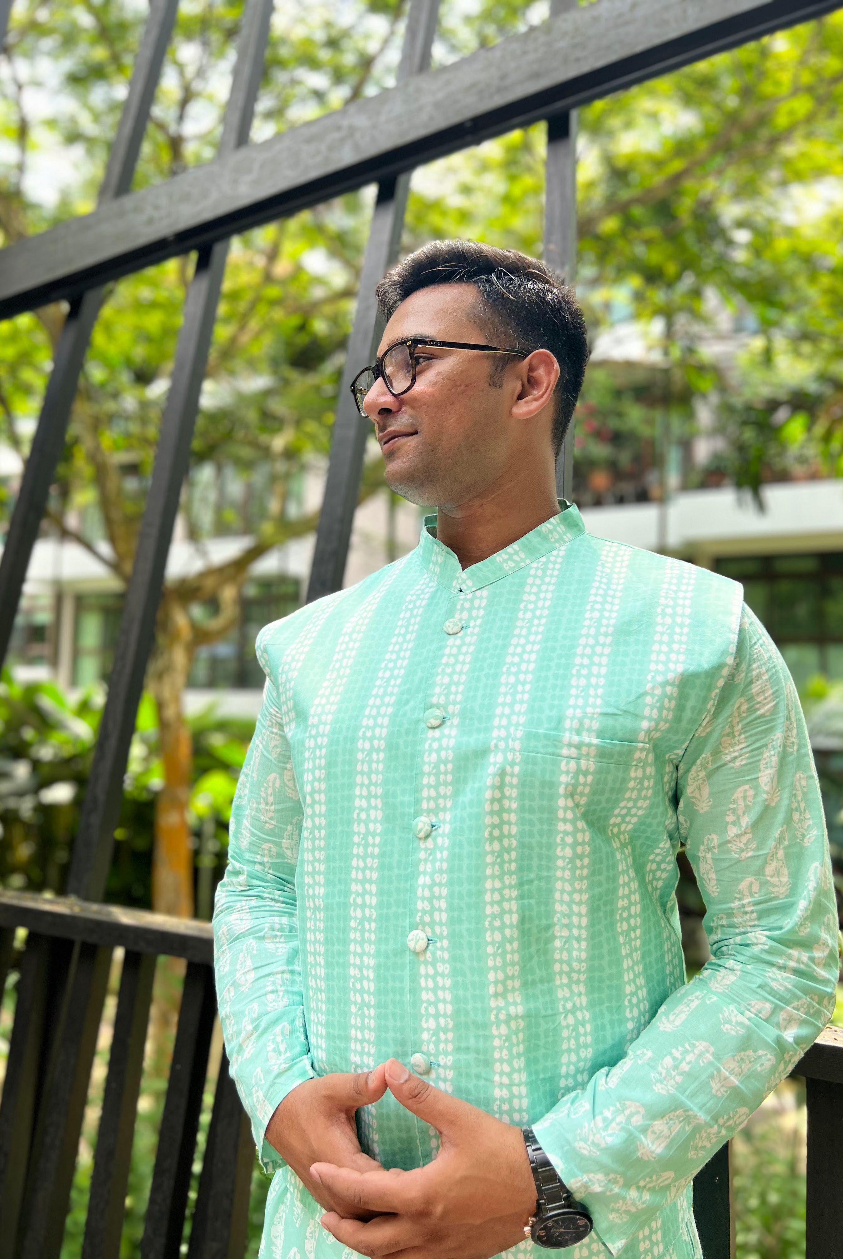 Sea Breeze Paisley Mens Jacket Set in Blue Nimbu Singaproe