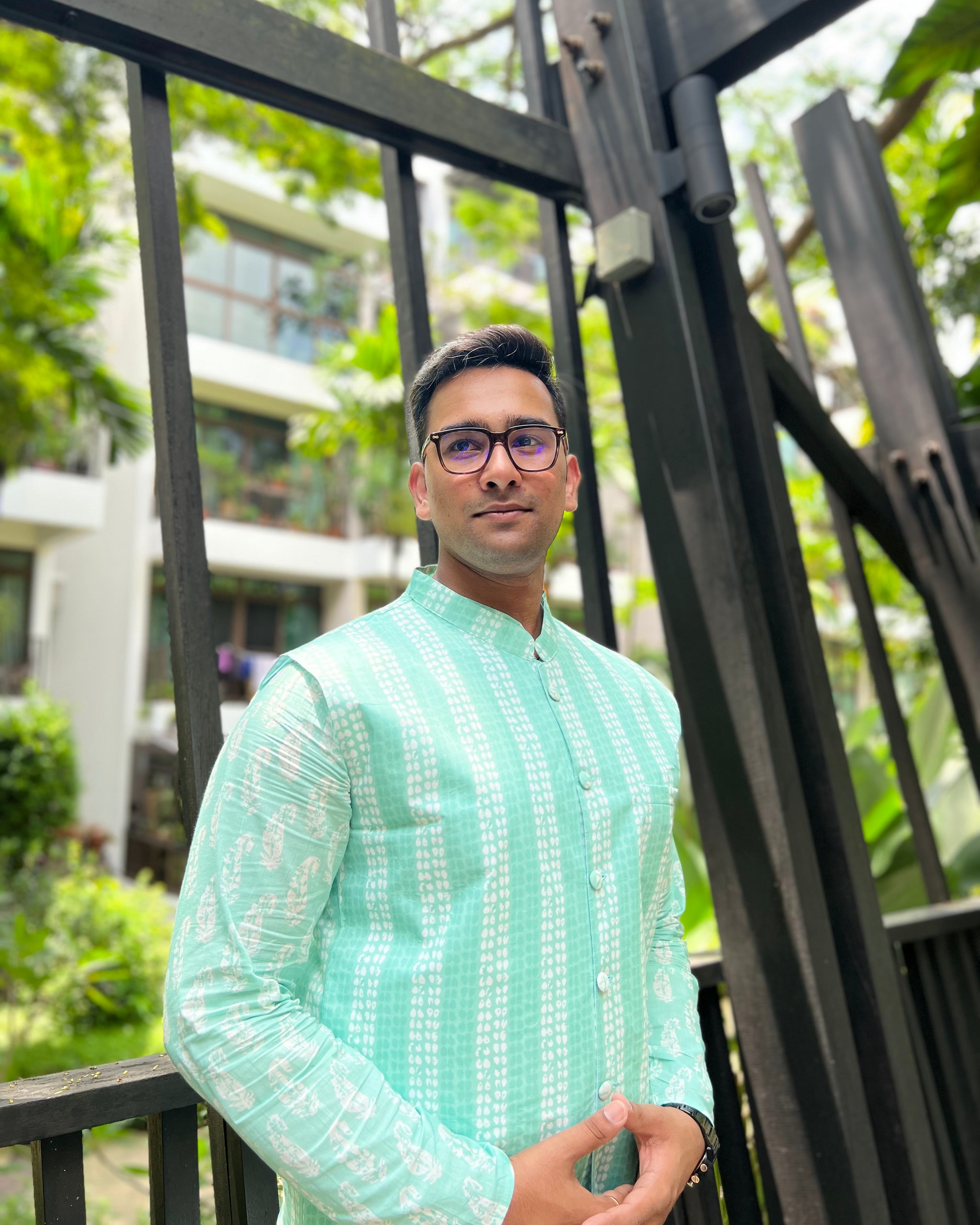 Sea Breeze Paisley Mens Jacket Set in Blue Nimbu Singaproe