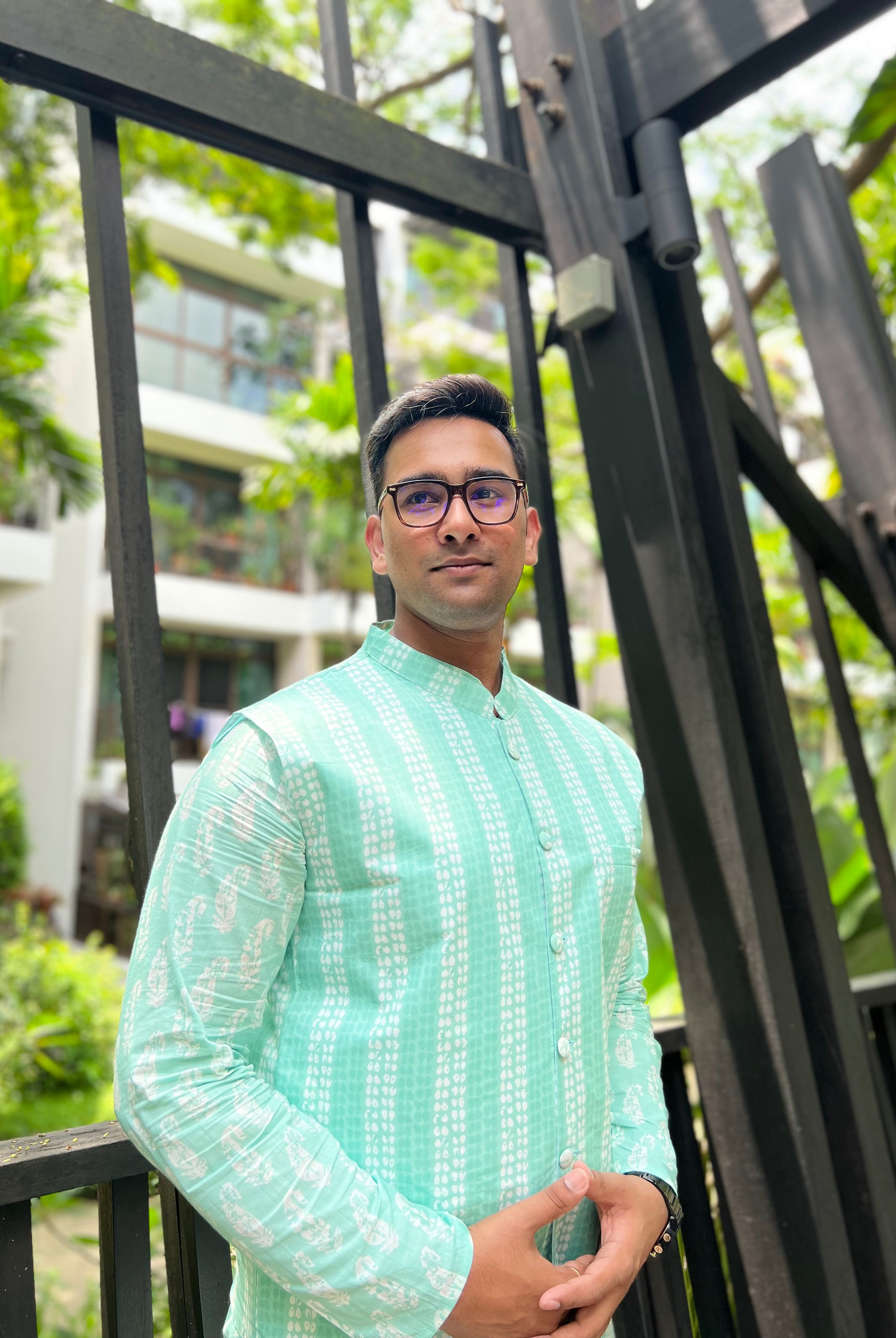 Sea Breeze Paisley Mens Jacket Set in Blue Nimbu Singaproe