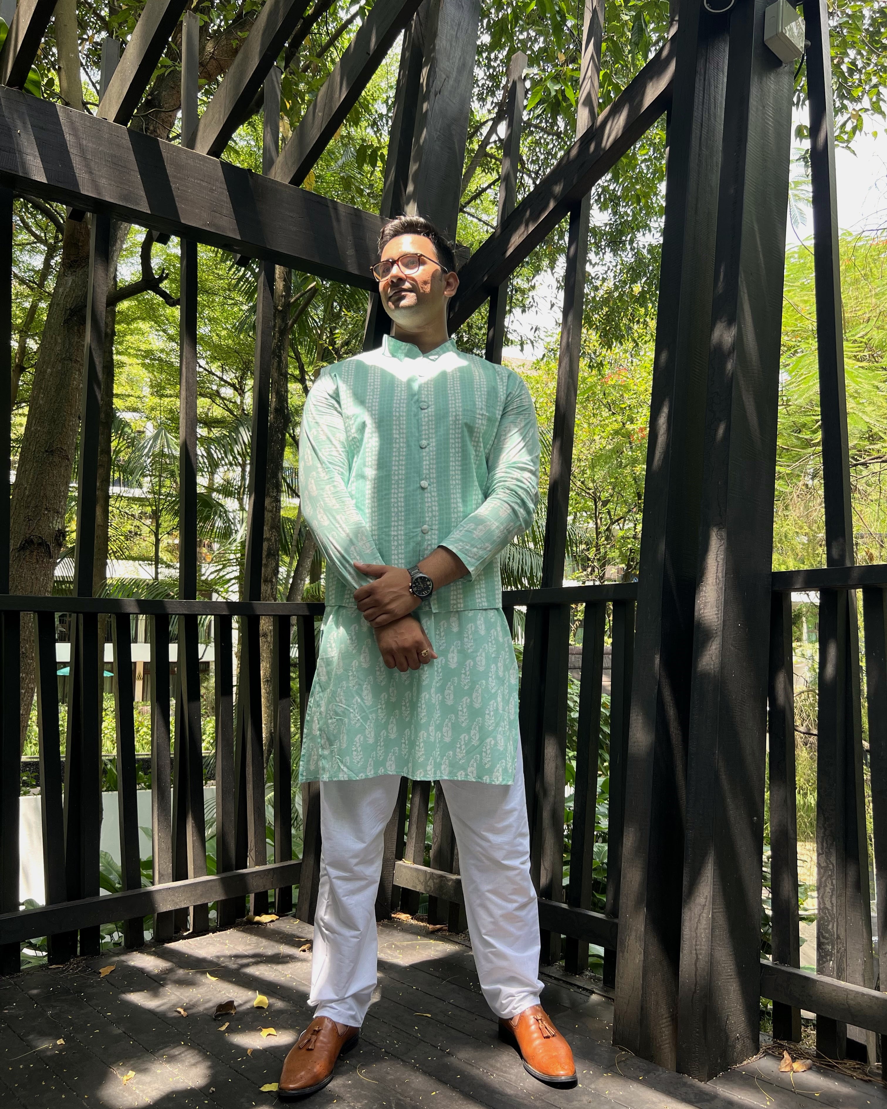 Sea Breeze Paisley Mens Jacket Set in Blue Nimbu Singaproe