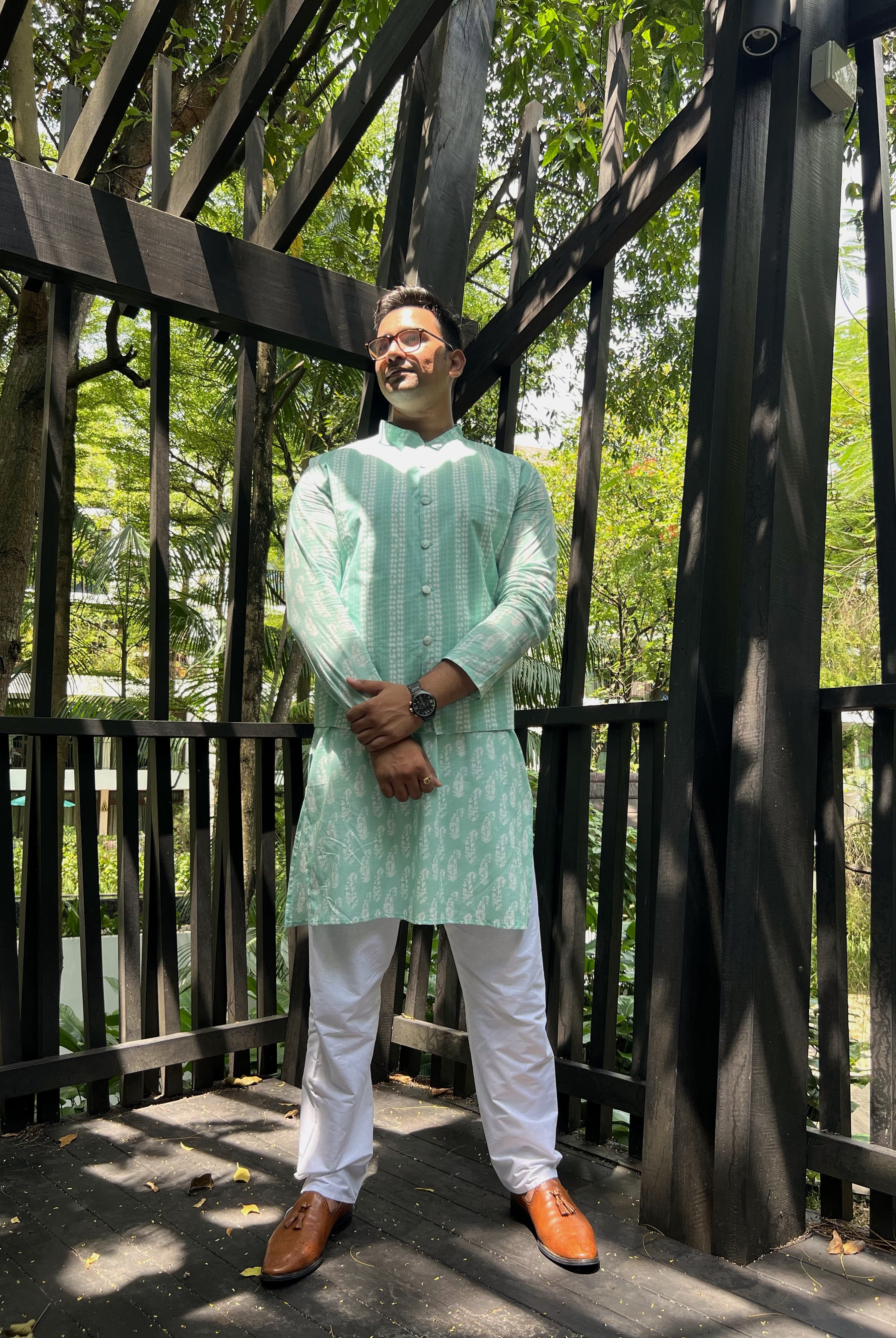 Sea Breeze Paisley Mens Jacket Set in Blue Nimbu Singaproe