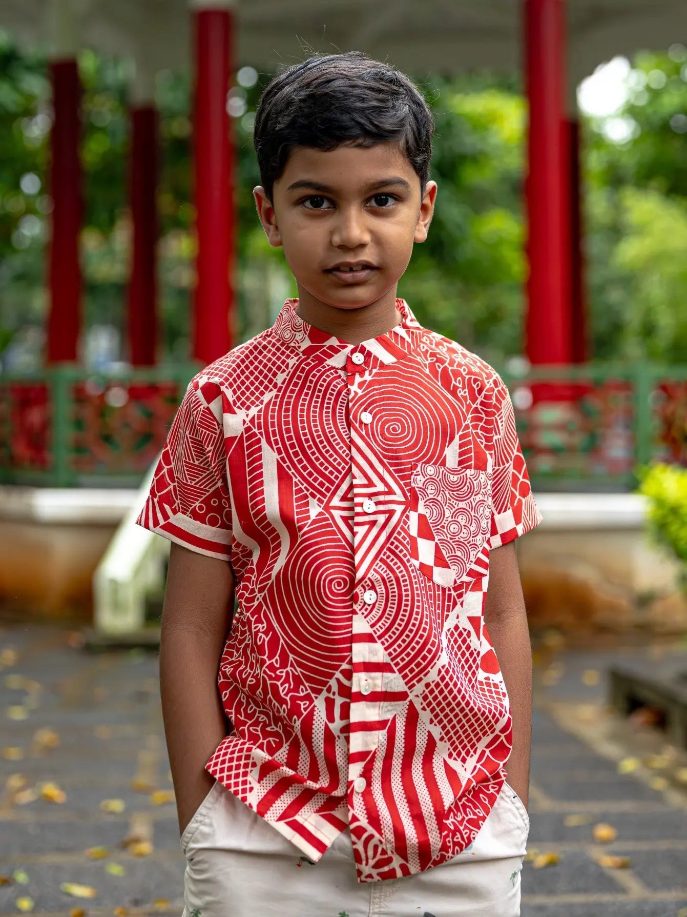 Imperial Boys Cotton Shirt in Red and White Nimbu