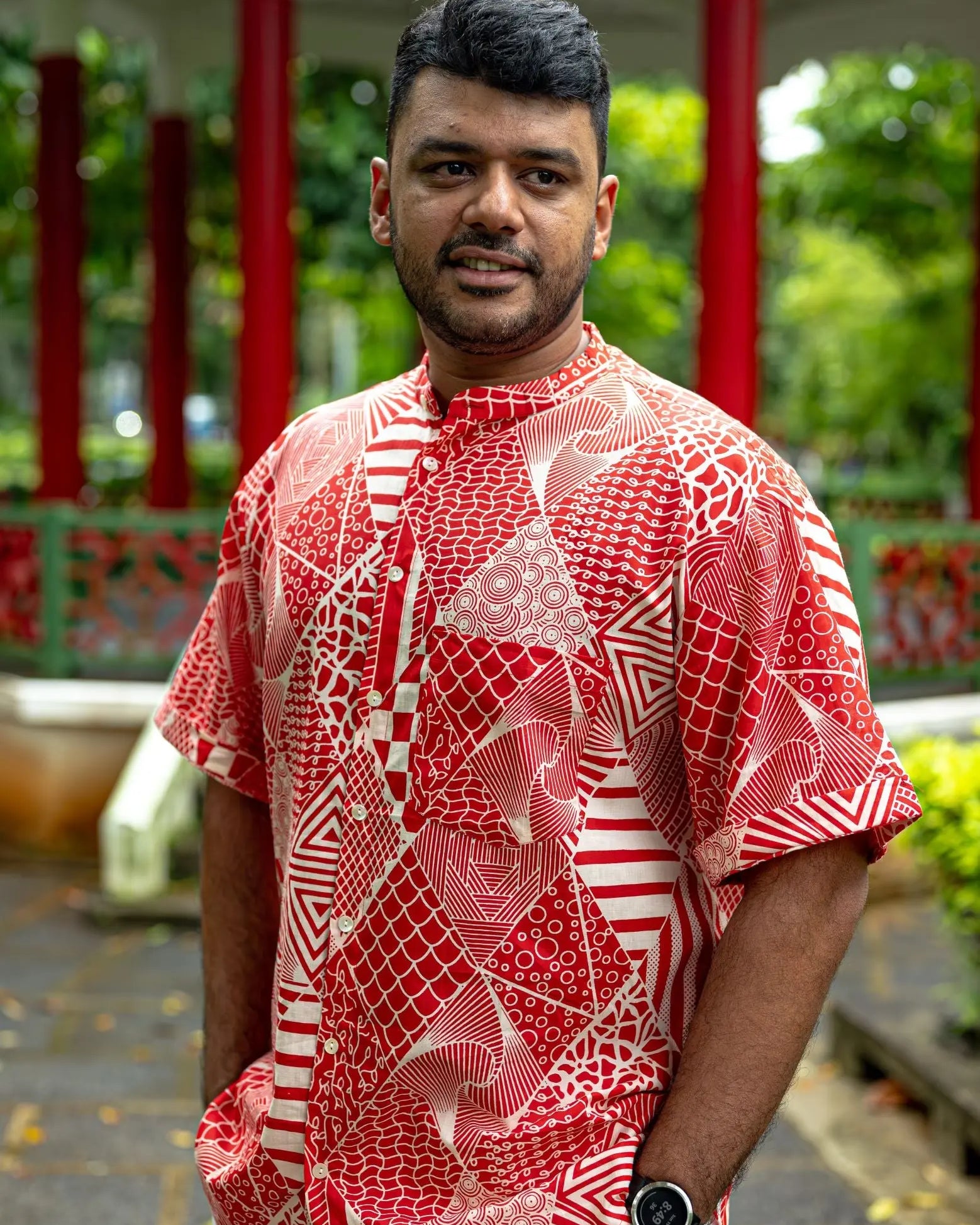 Imperial Adults Unisex Cotton Shirt in Red & White Nimbu