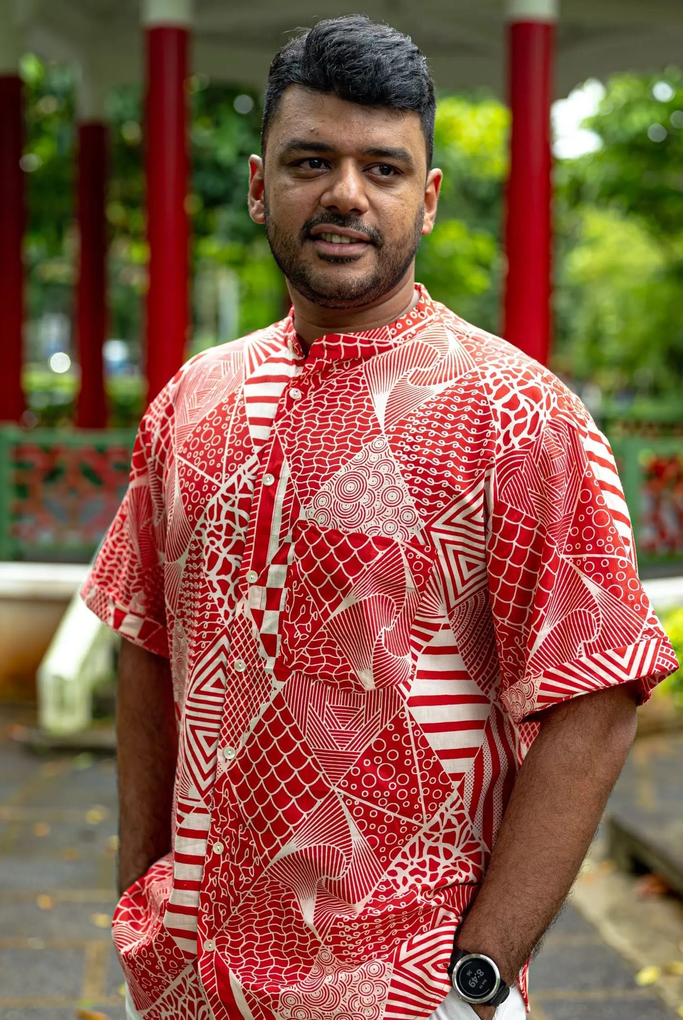 Imperial Adults Unisex Cotton Shirt in Red & White Nimbu