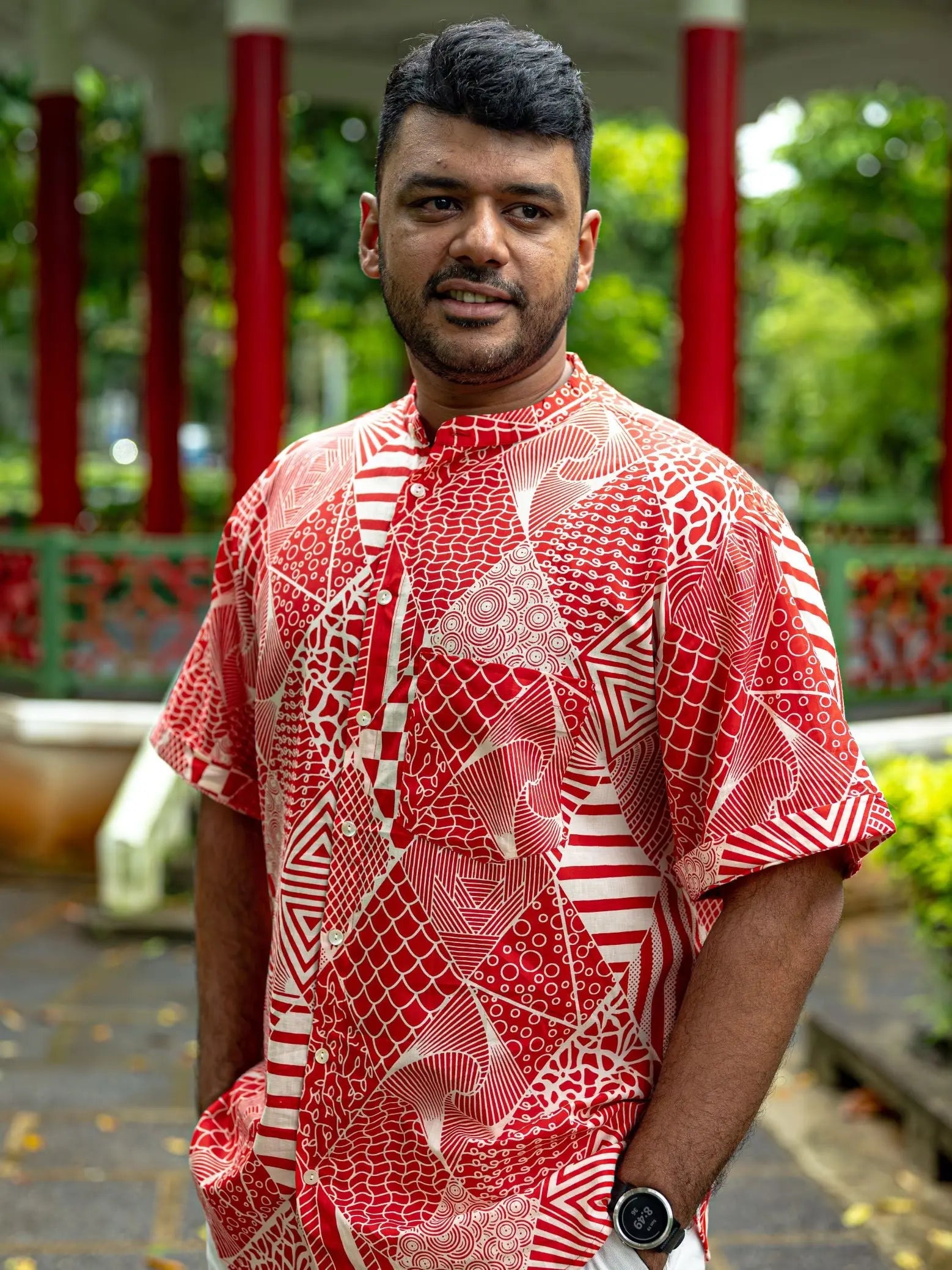 Imperial Adults Unisex Cotton Shirt in Red & White Nimbu