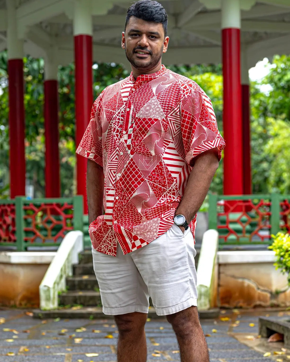 Imperial Adults Unisex Cotton Shirt in Red & White Nimbu