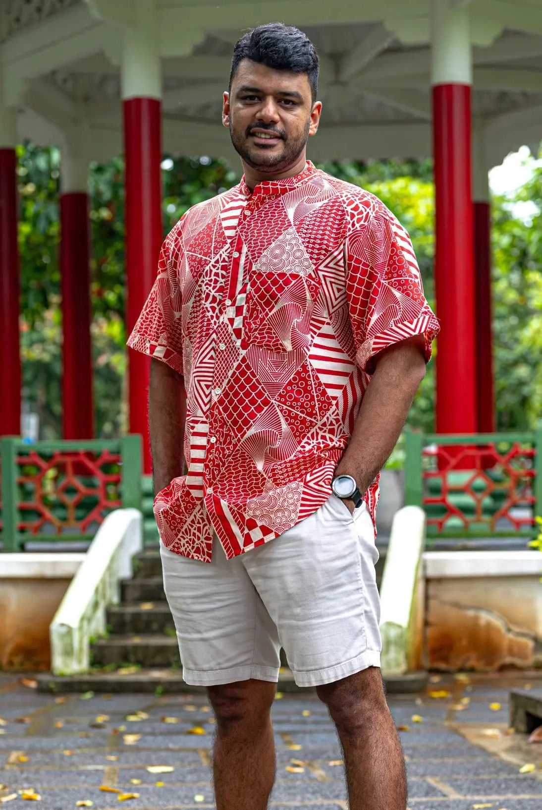 Imperial Adults Unisex Cotton Shirt in Red & White Nimbu