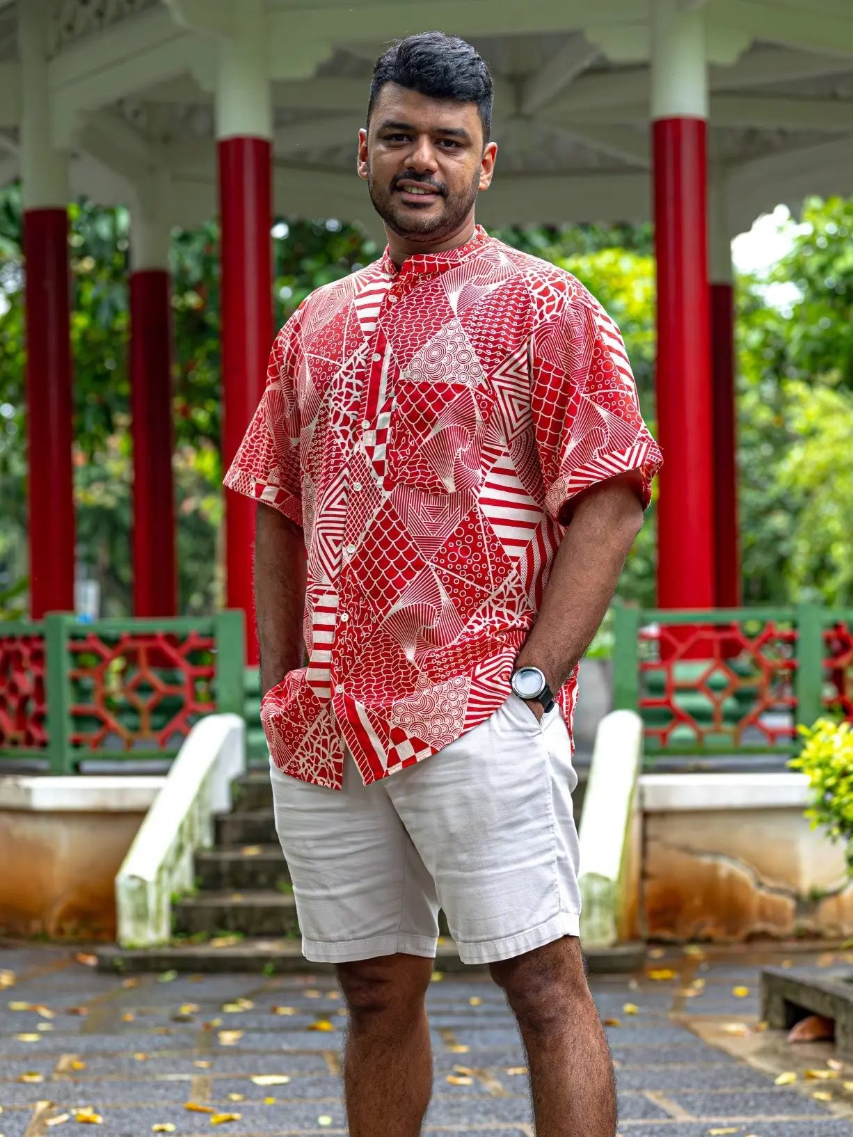 Imperial Adults Unisex Cotton Shirt in Red & White Nimbu