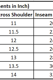 Kurta Pajama size chart