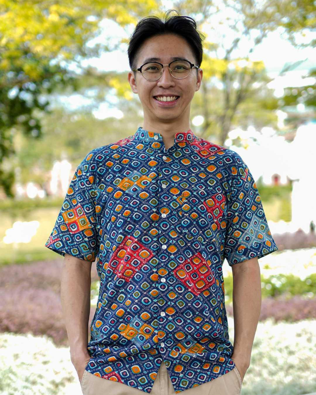 Jade Blue Men Mandarin Cotton Shirt