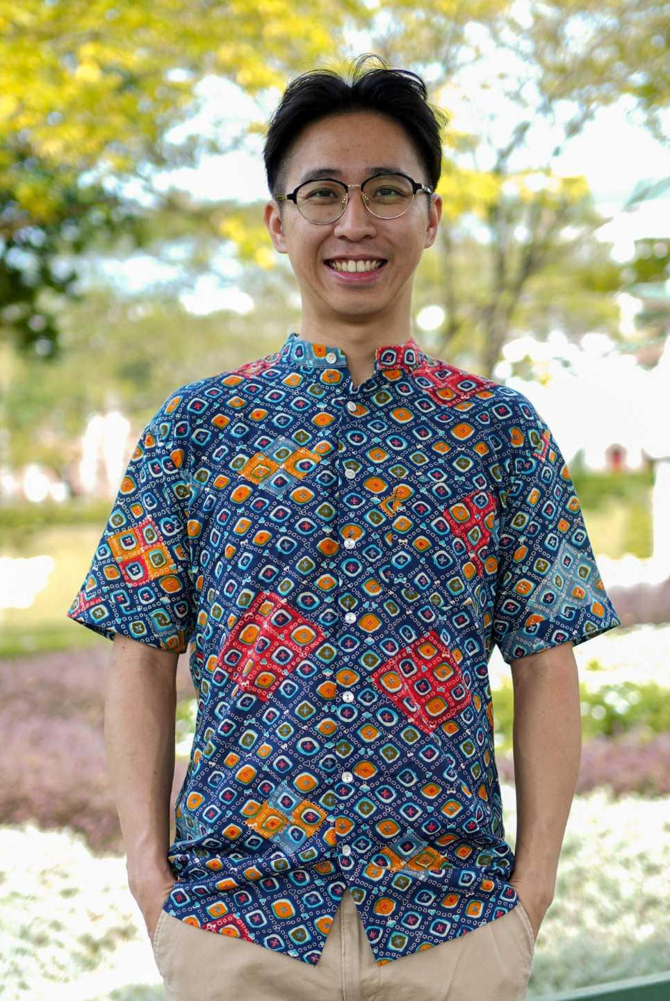 Jade Blue Men Mandarin Cotton Shirt