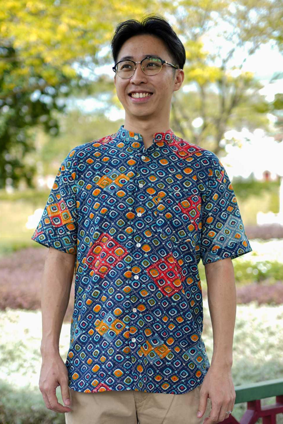 Jade Blue Men Mandarin Cotton Shirt