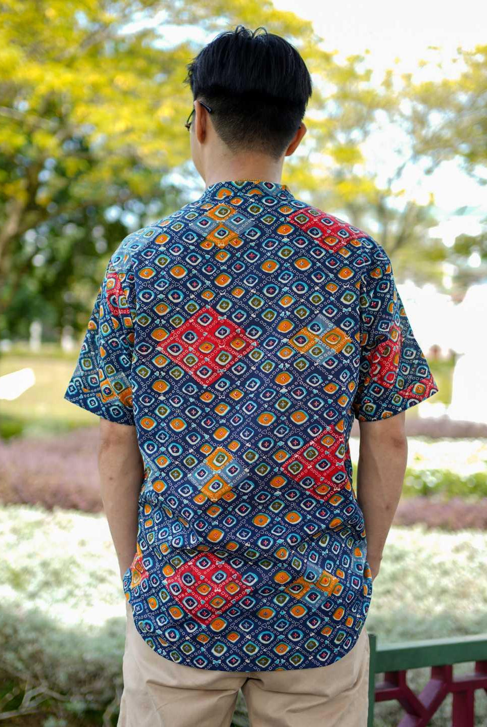 Jade Blue Men Mandarin Cotton Shirt