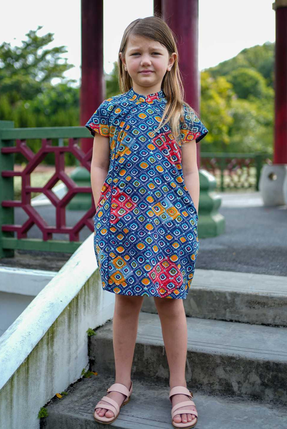 Jade Blue Girls Cheongsam Dress in Cotton