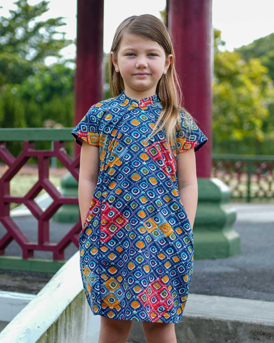 Jade Blue Girls Cheongsam Dress in Cotton