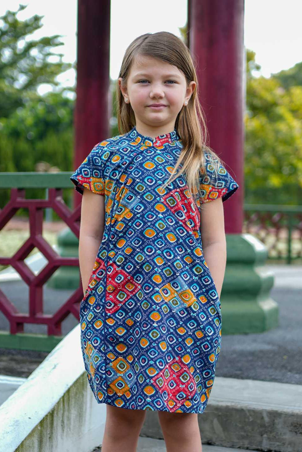 Jade Blue Girls Cheongsam Dress in Cotton