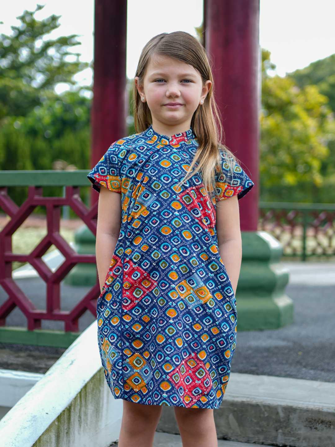 Jade Blue Girls Cheongsam Dress in Cotton