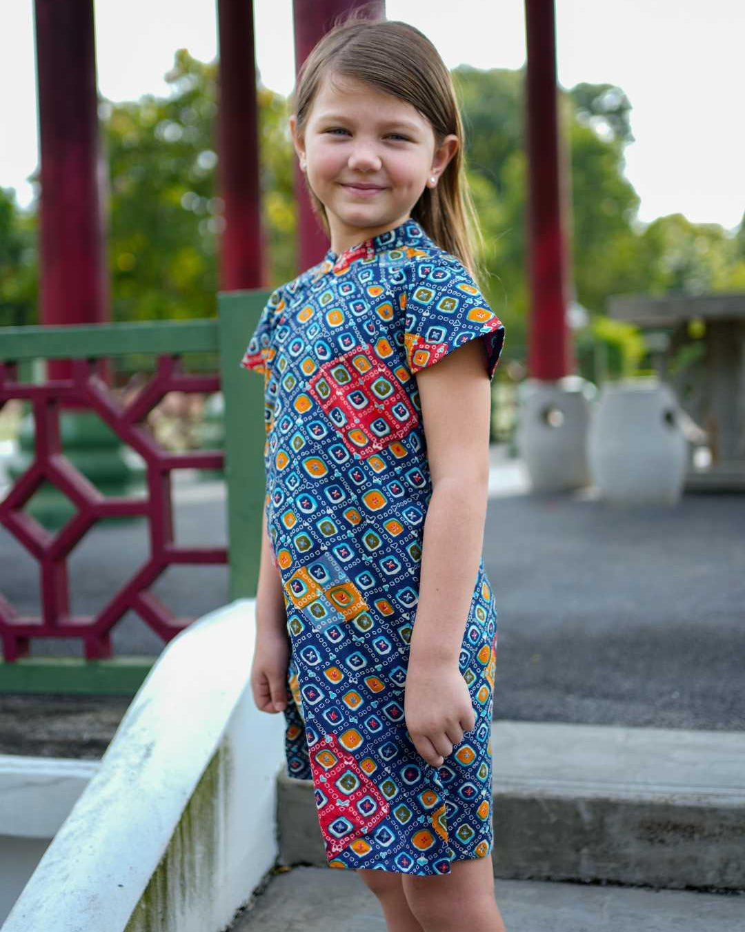 Jade Blue Girls Cheongsam Dress in Cotton