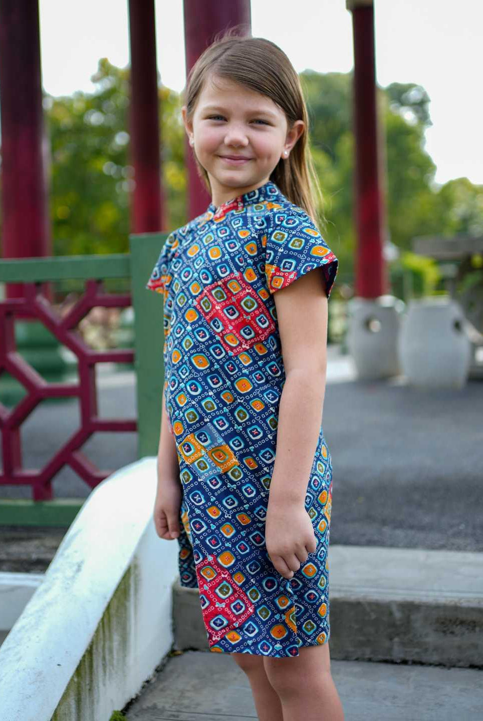 Jade Blue Girls Cheongsam Dress in Cotton