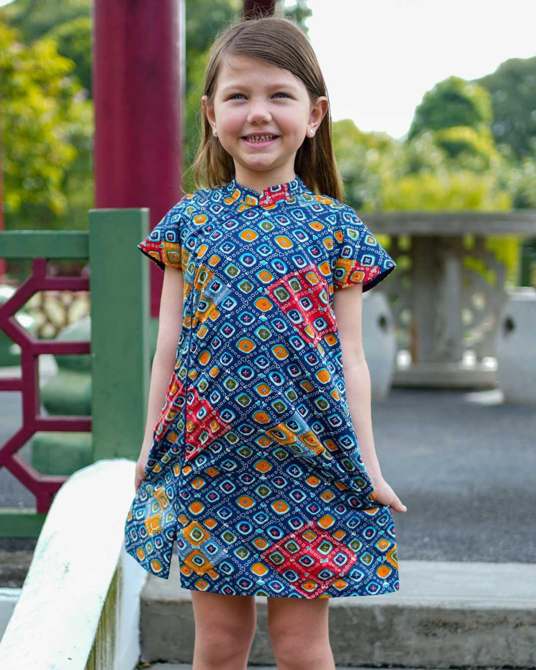 Jade Blue Girls Cheongsam Dress in Cotton