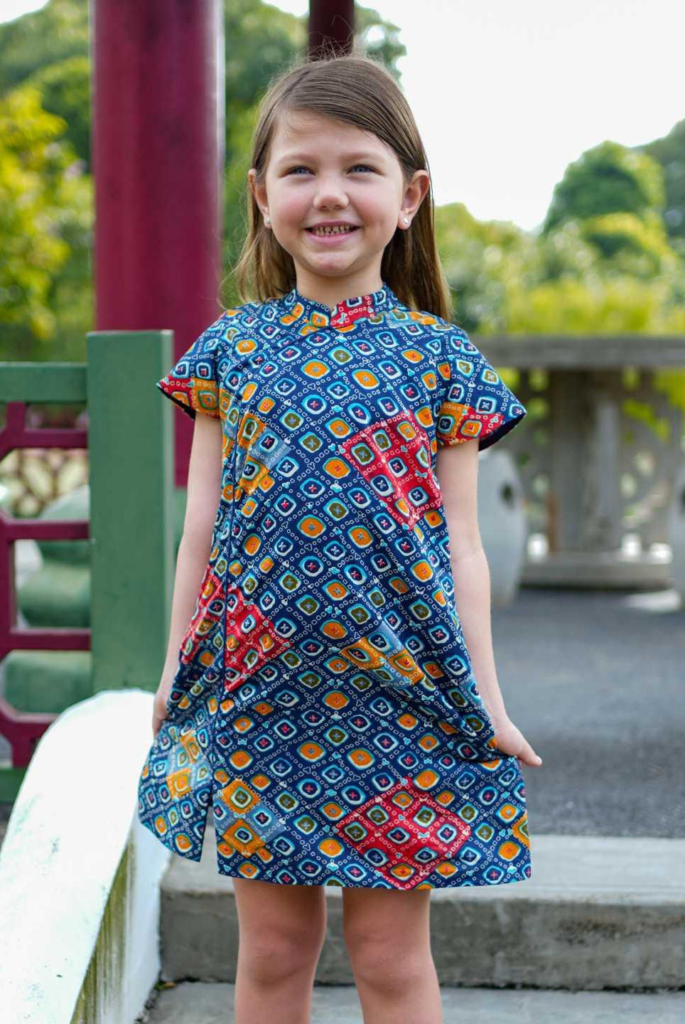 Jade Blue Girls Cheongsam Dress in Cotton