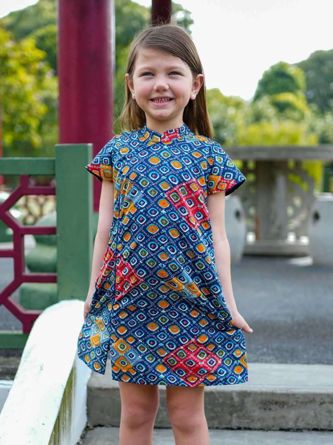 Jade Blue Girls Cheongsam Dress in Cotton
