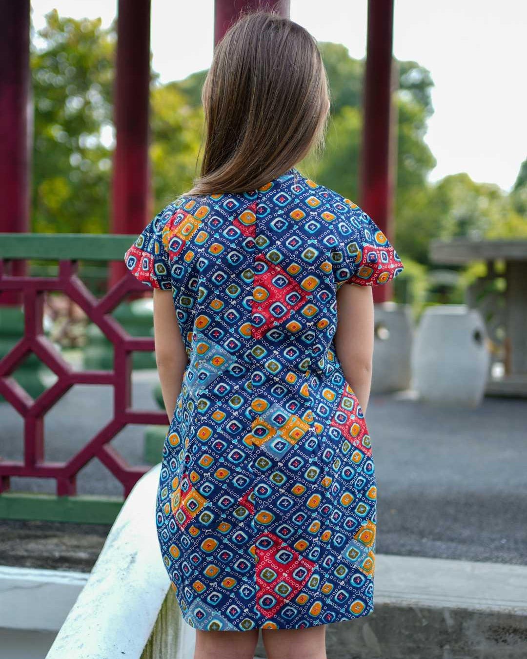 Jade Blue Girls Cheongsam Dress in Cotton