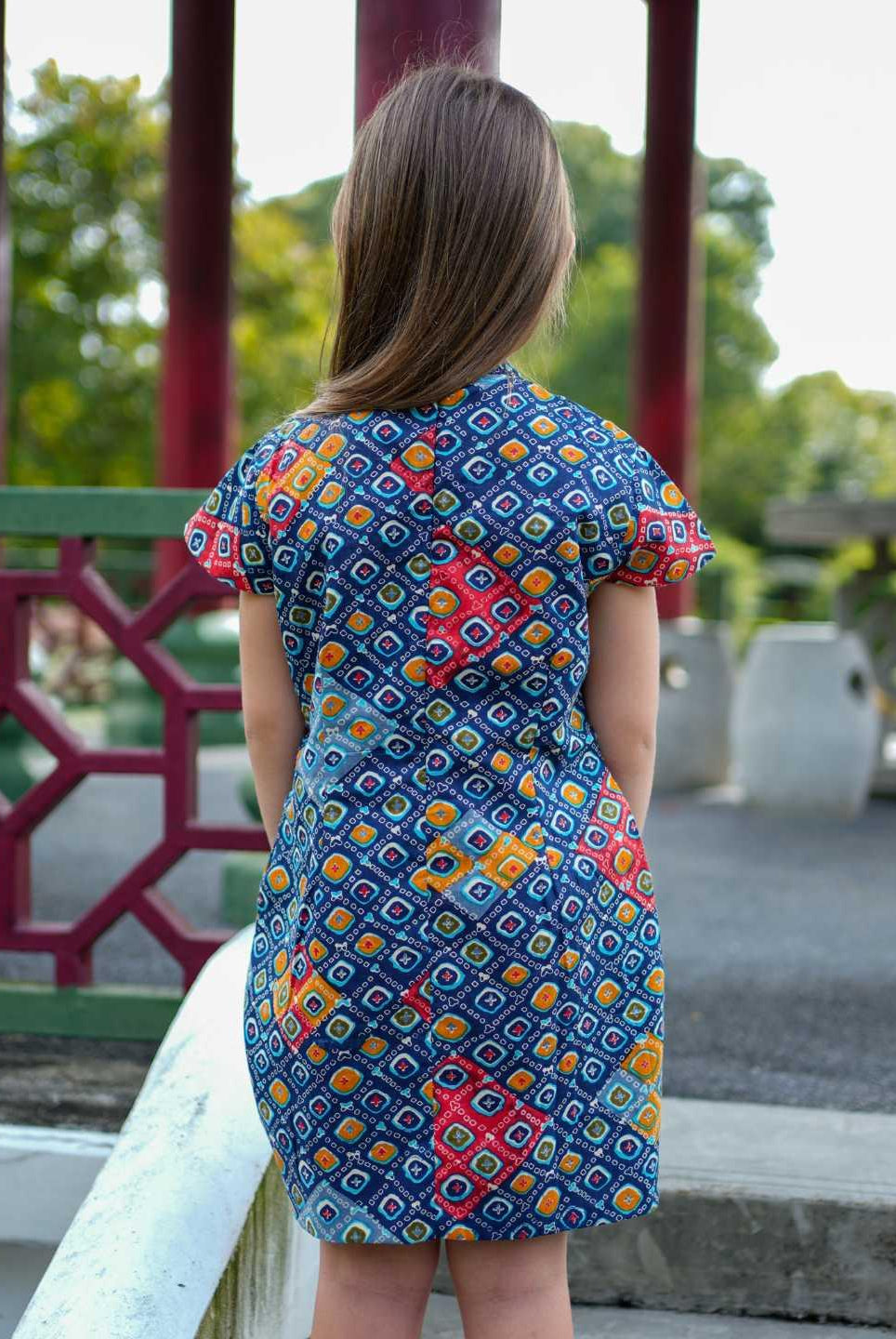 Jade Blue Girls Cheongsam Dress in Cotton