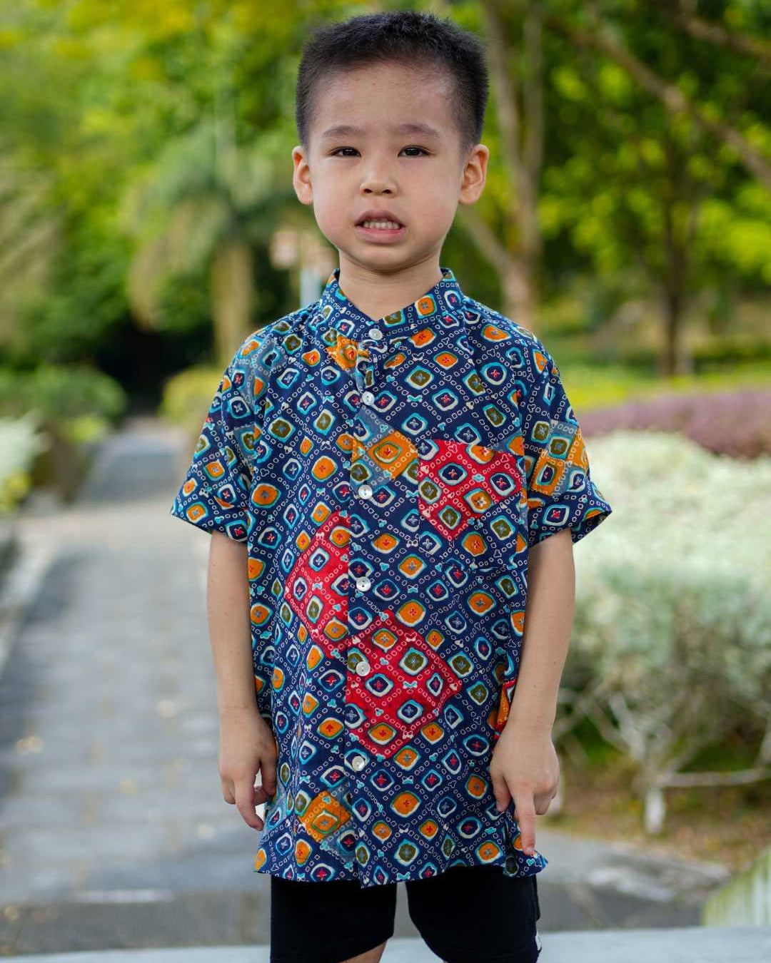 Jade Blue Boys Mandarin Cotton Shirt