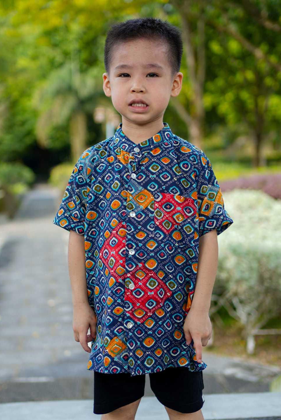 Jade Blue Boys Mandarin Cotton Shirt