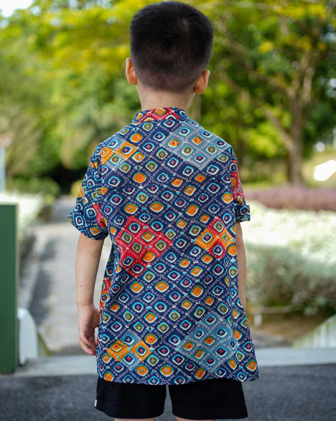 Jade Blue Boys Mandarin Cotton Shirt