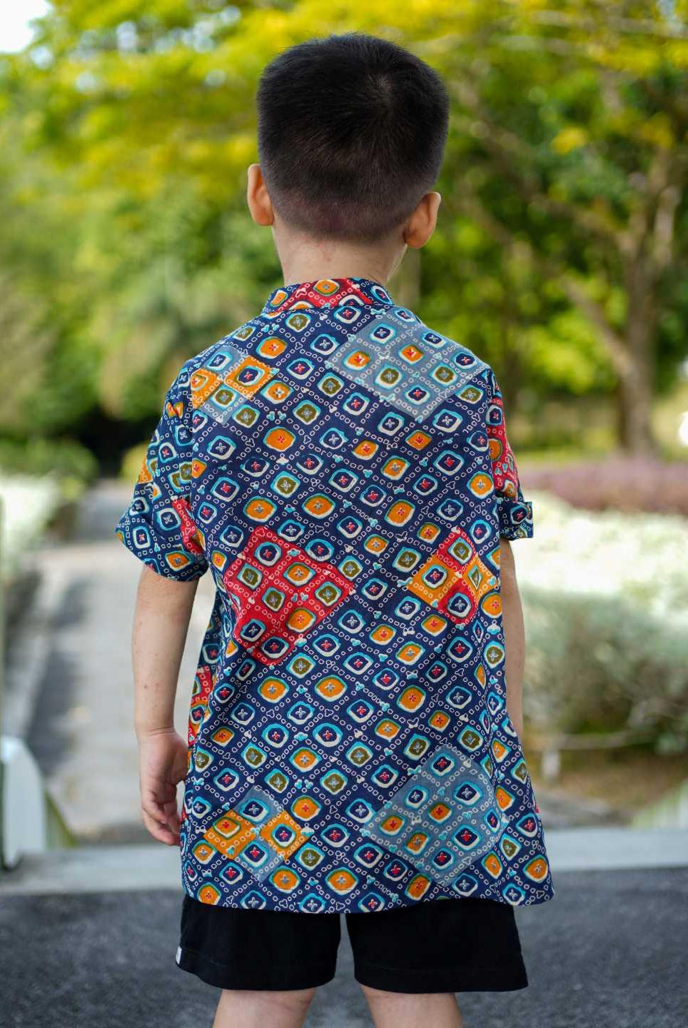 Jade Blue Boys Mandarin Cotton Shirt