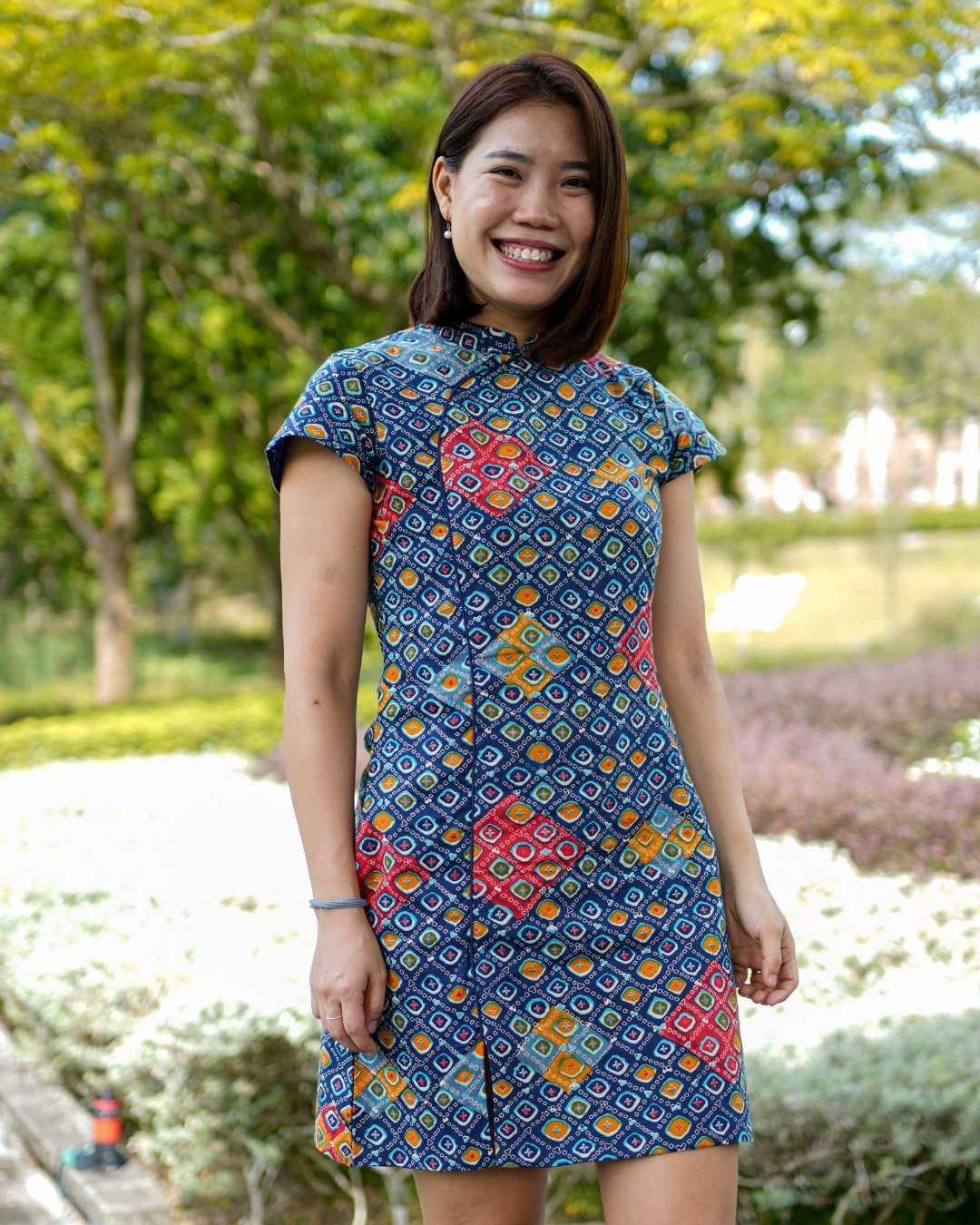 Jade Blue Women's Cotton Cheongsam Dress