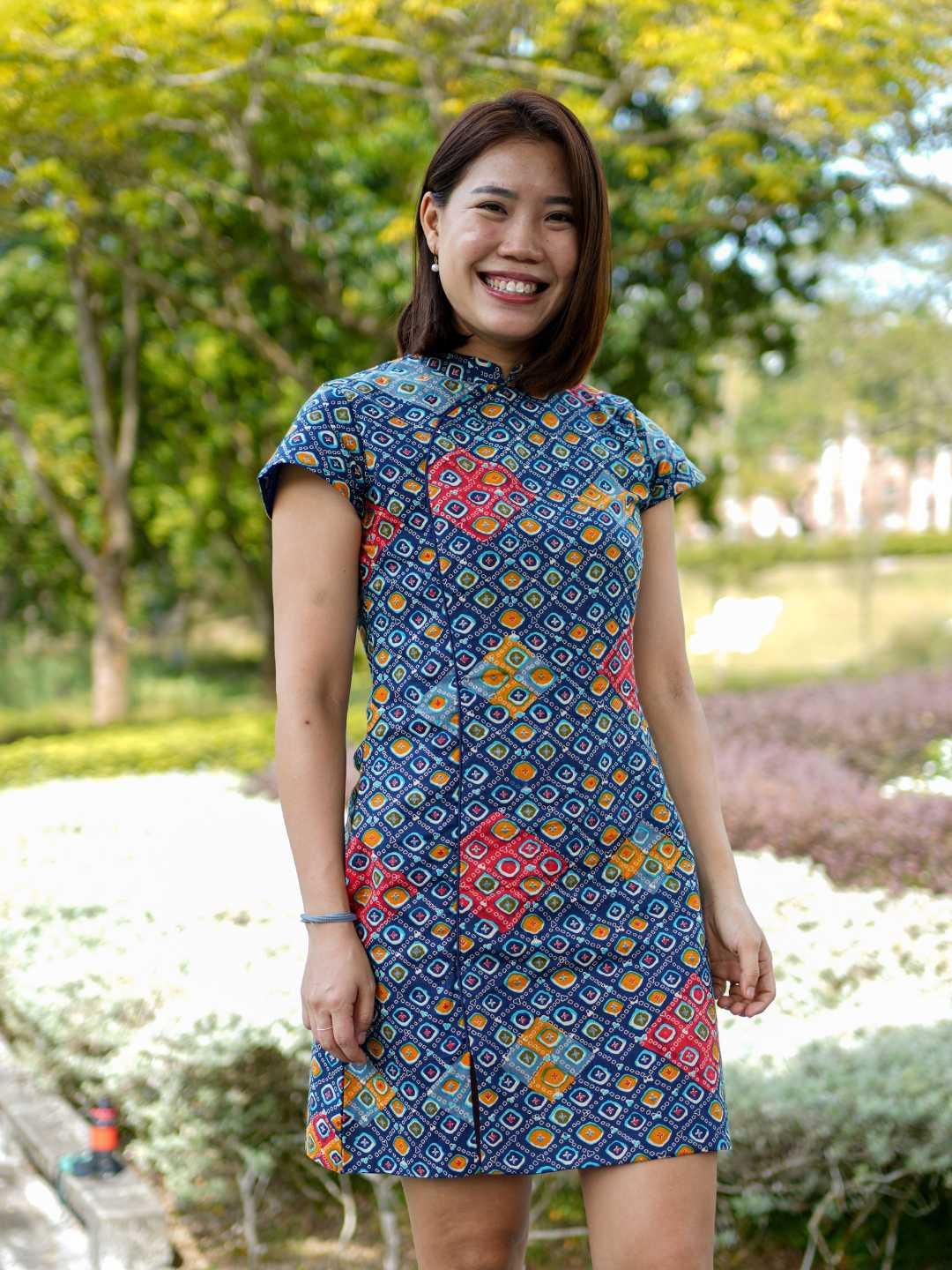 Jade Blue Women's Cotton Cheongsam Dress