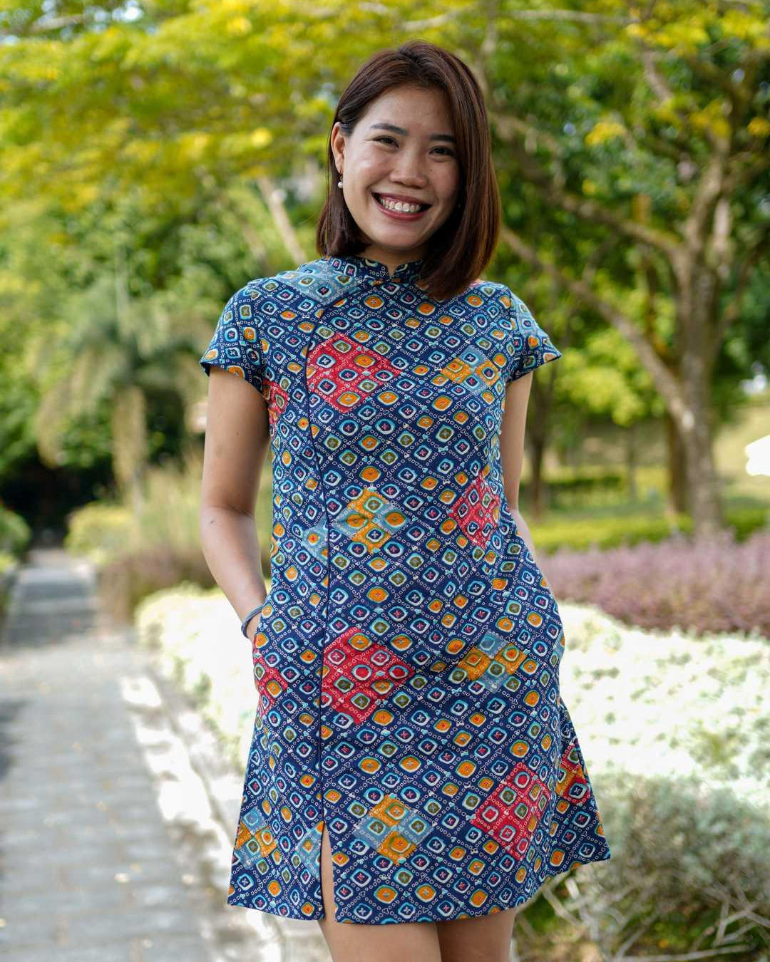 Jade Blue Women's Cotton Cheongsam Dress