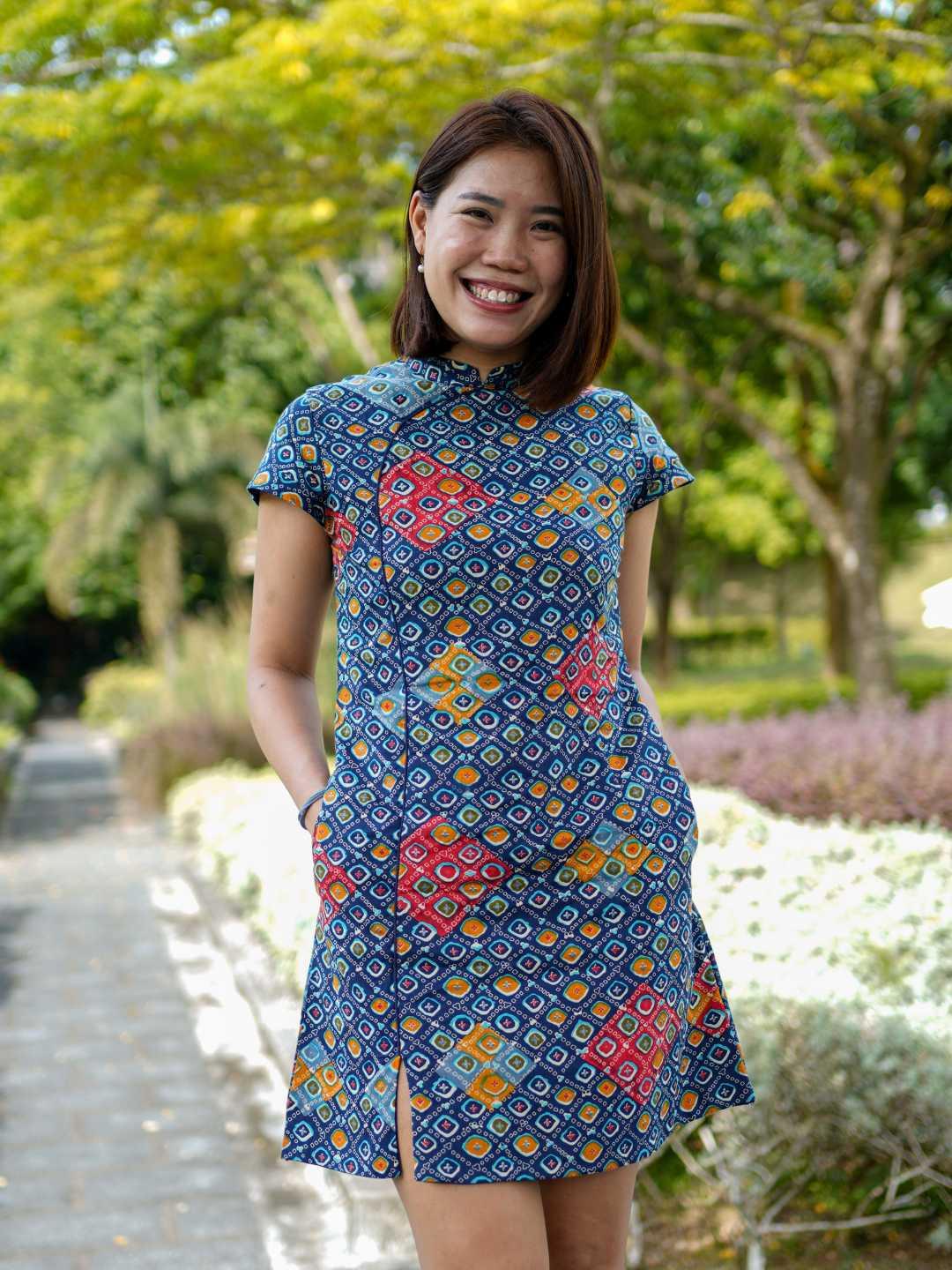 Jade Blue Women's Cotton Cheongsam Dress