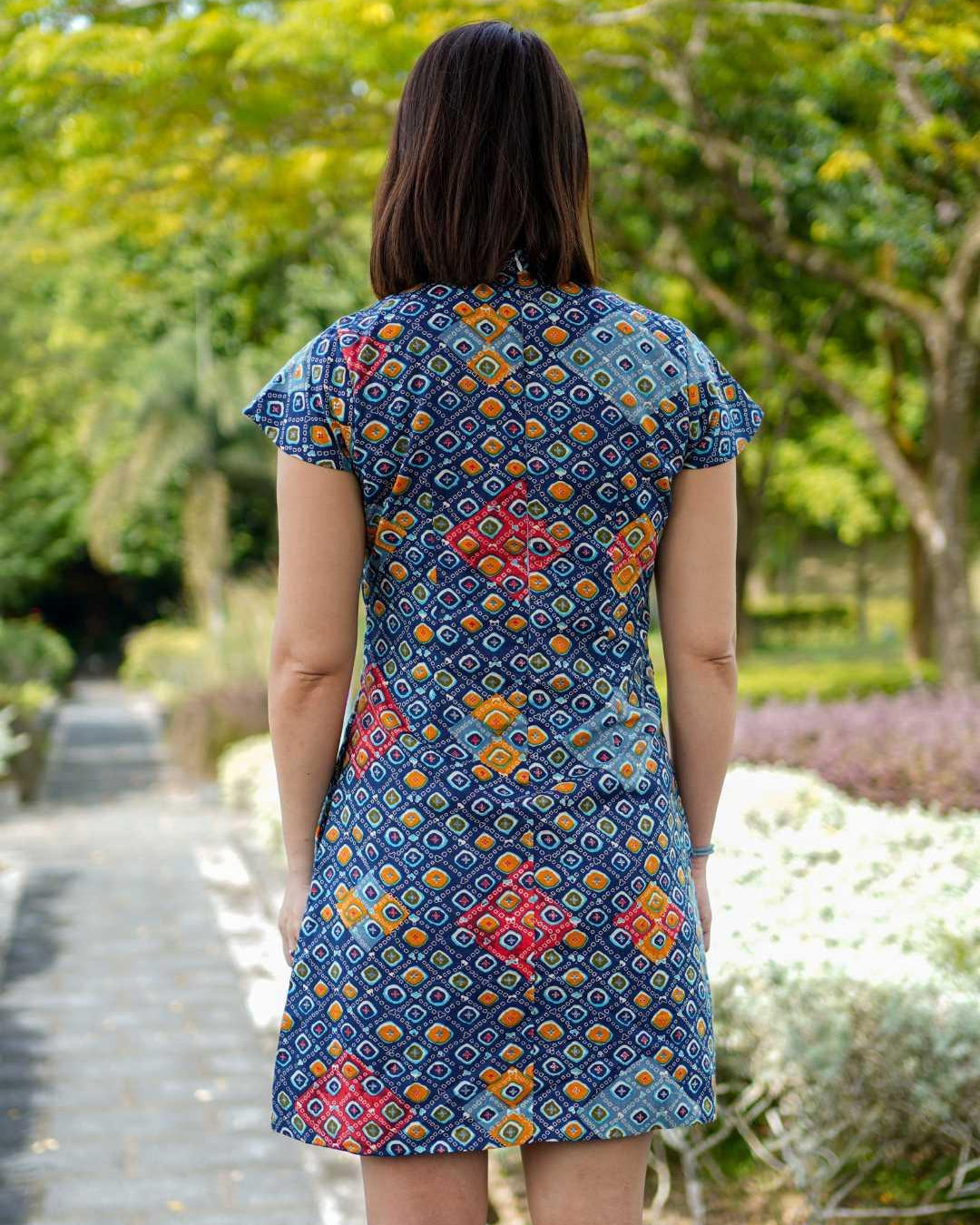 Jade Blue Women's Cotton Cheongsam Dress