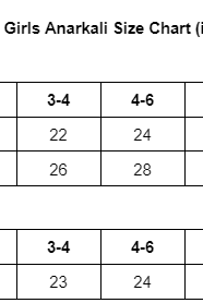 Jashn Girls Anarkali Size